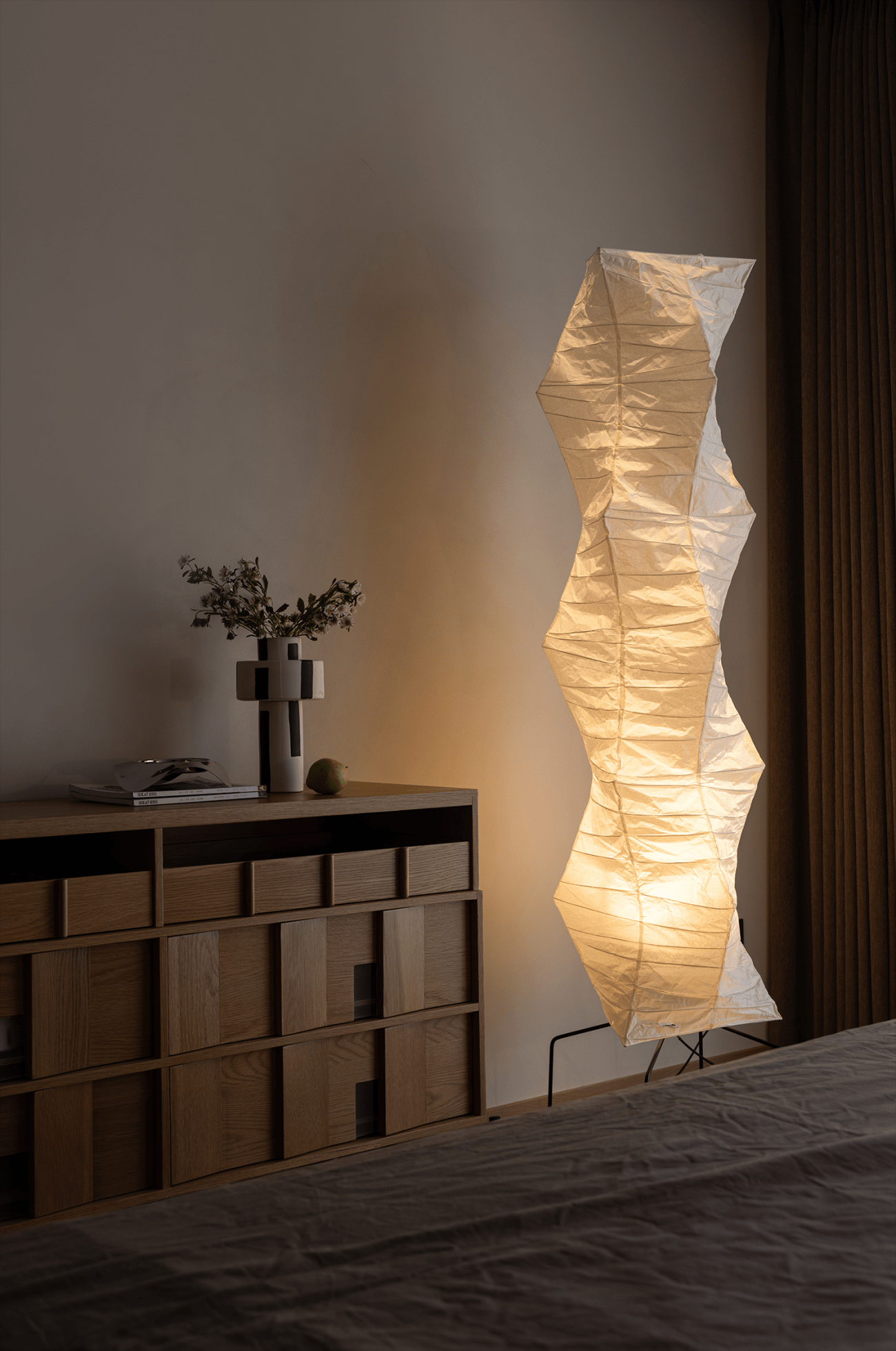 Akita Wavy Rice Paper Floor Lamp - Homezee