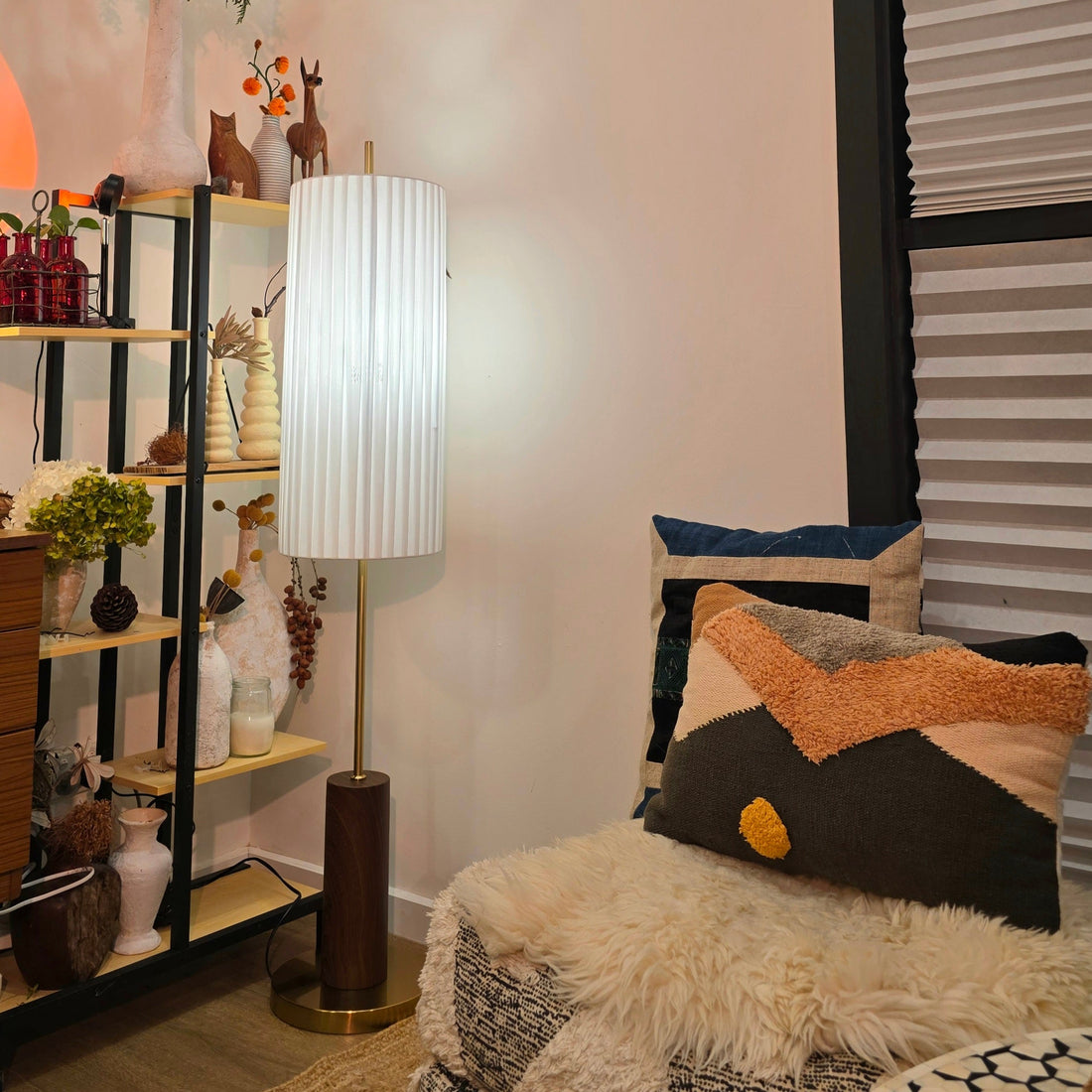 The Zen Art Japandi Floor Lamp creates a cozy reading nook.