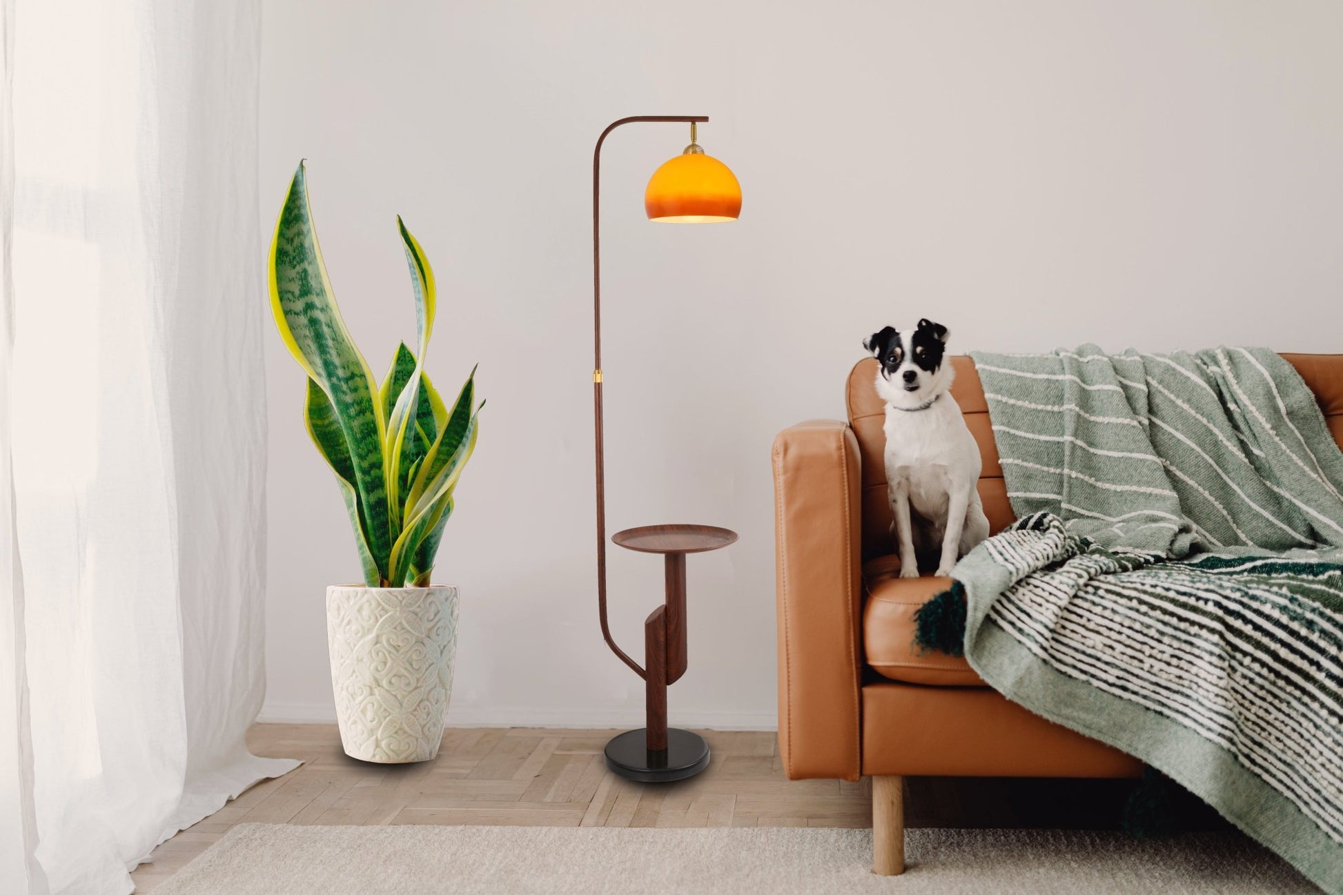 Carla Arc Floor Lamp with Side Table - Homezee