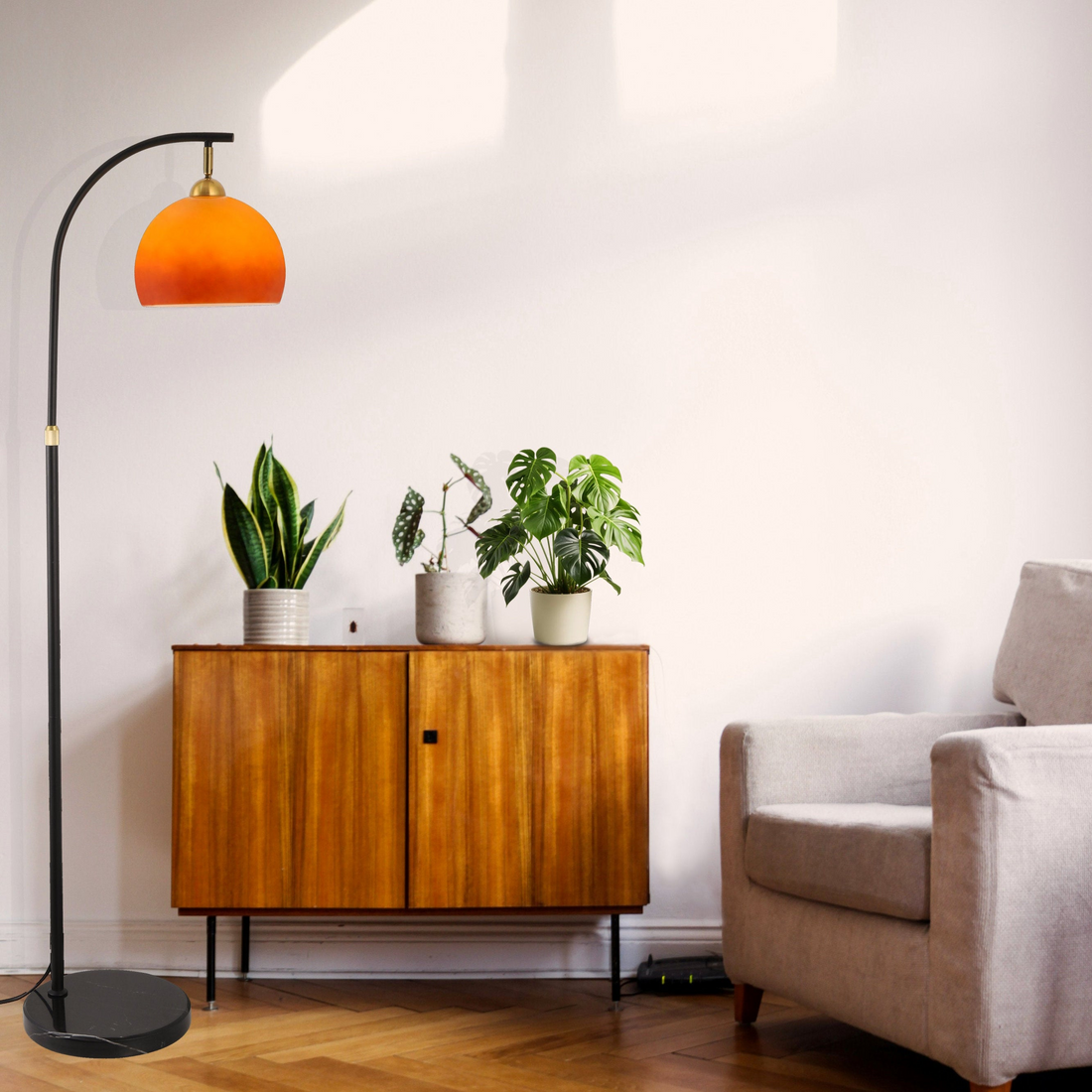 Bella Arc Floor Lamp created a cozy reading corner