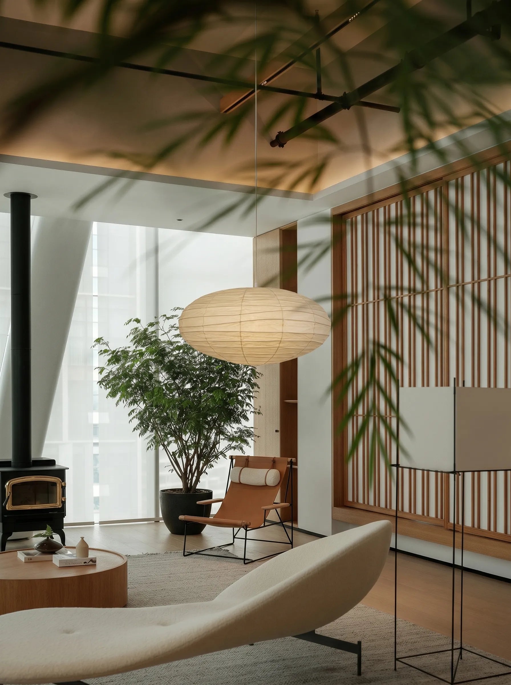 Akita Oval Rice Paper Japandi Pendant Light