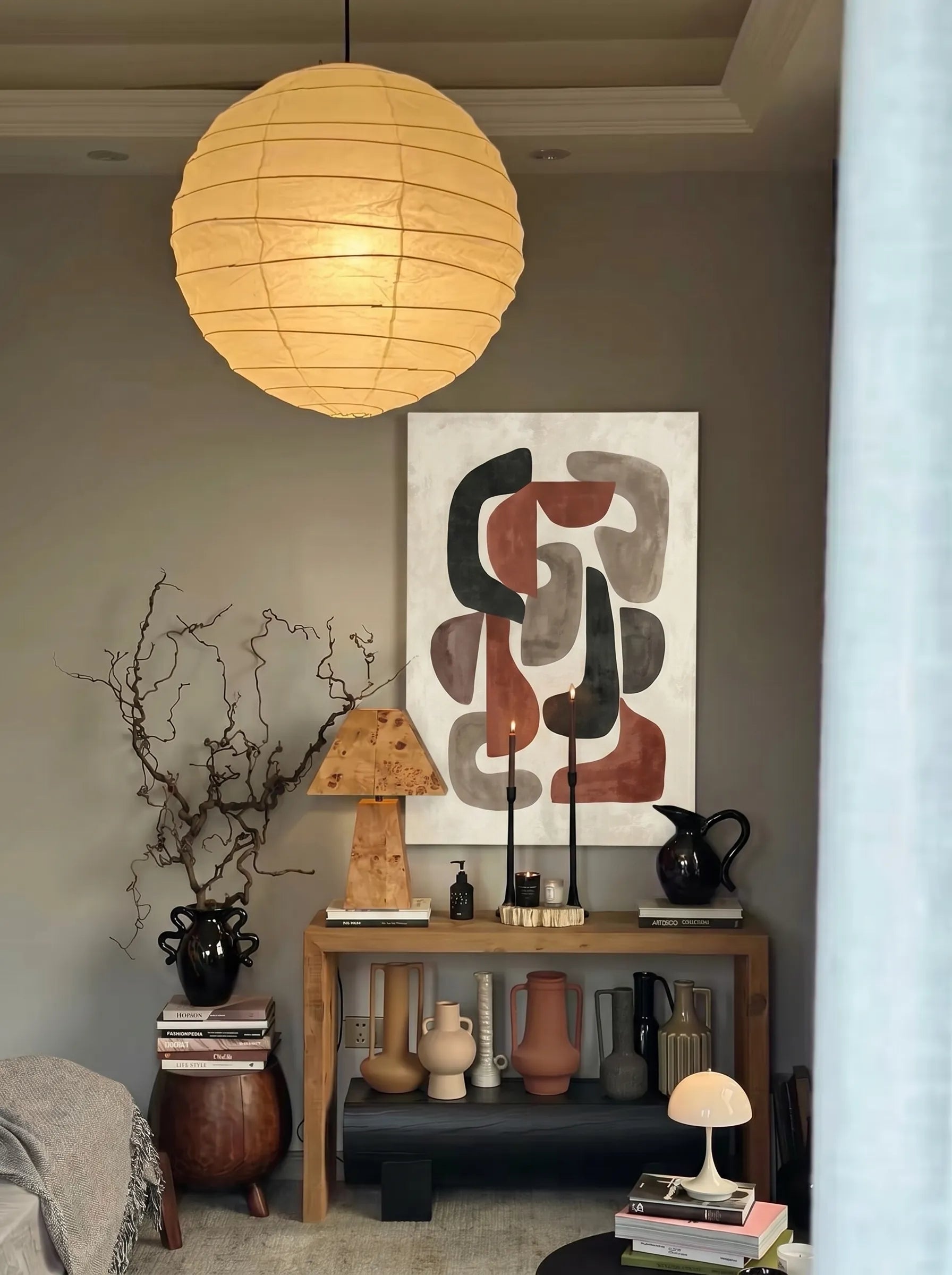 Akita Rice Paper Japandi Pendant Light Round Wave