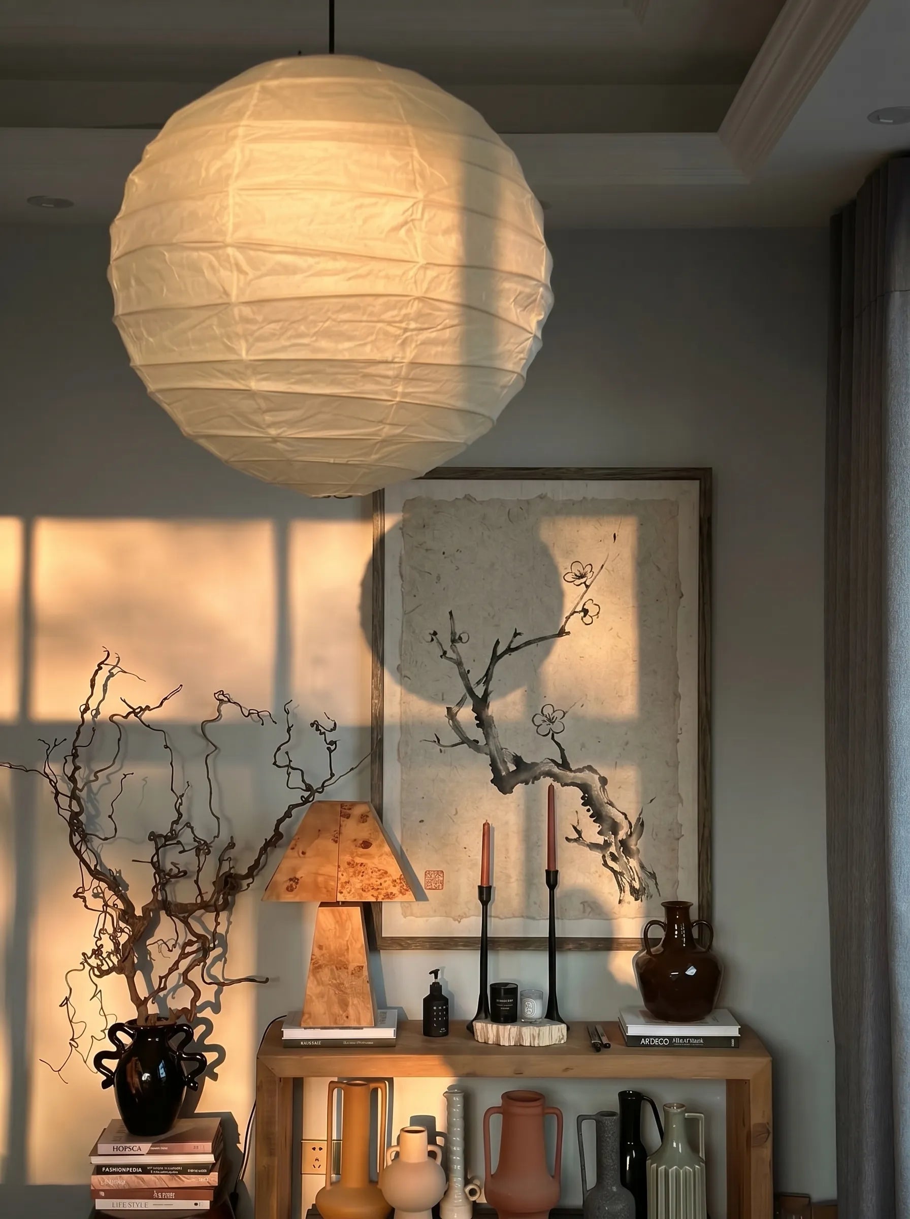 Akita Rice Paper Japandi Pendant Light Round Wave