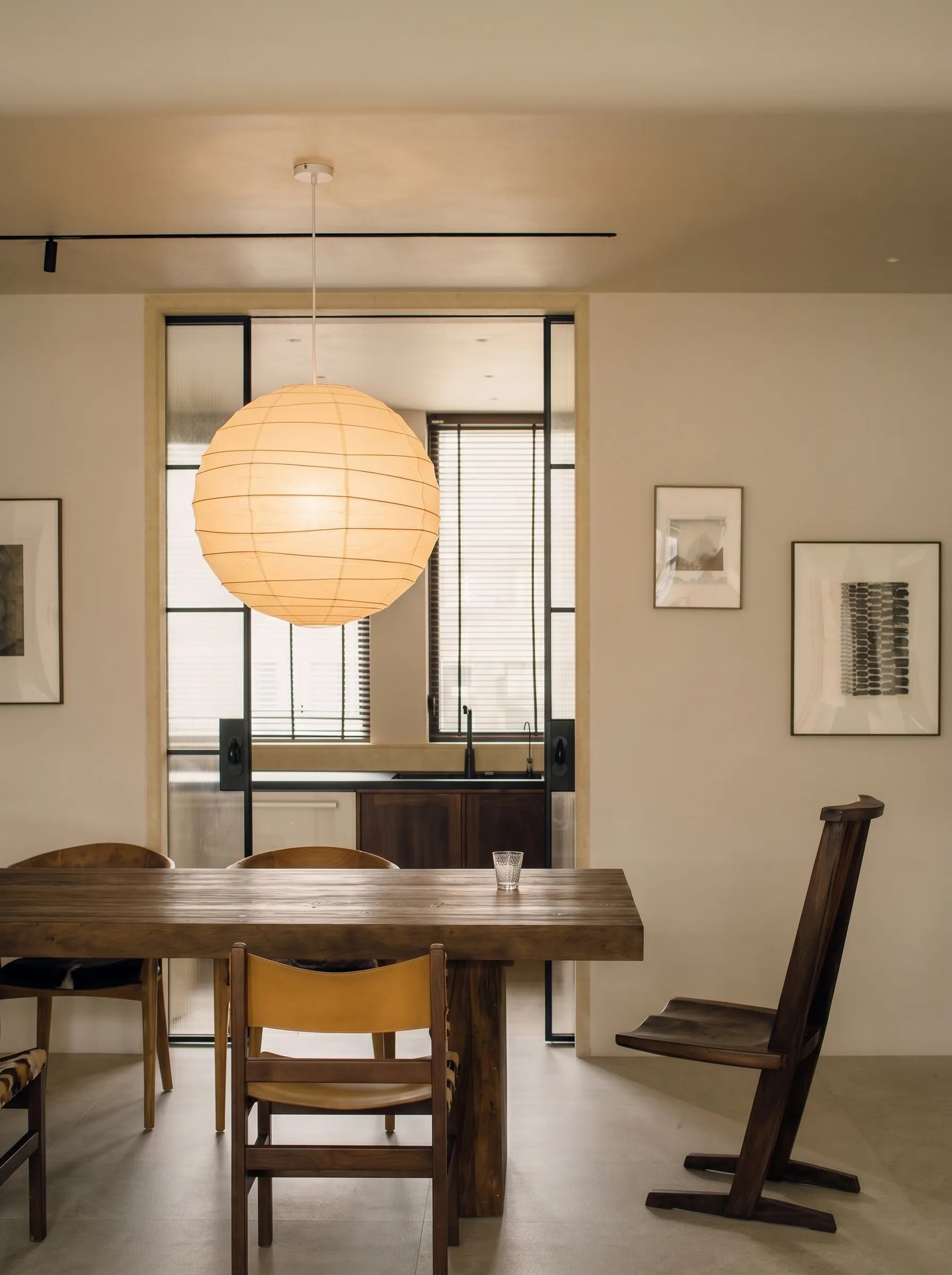 Akita Rice Paper Japandi Pendant Light Round Wave