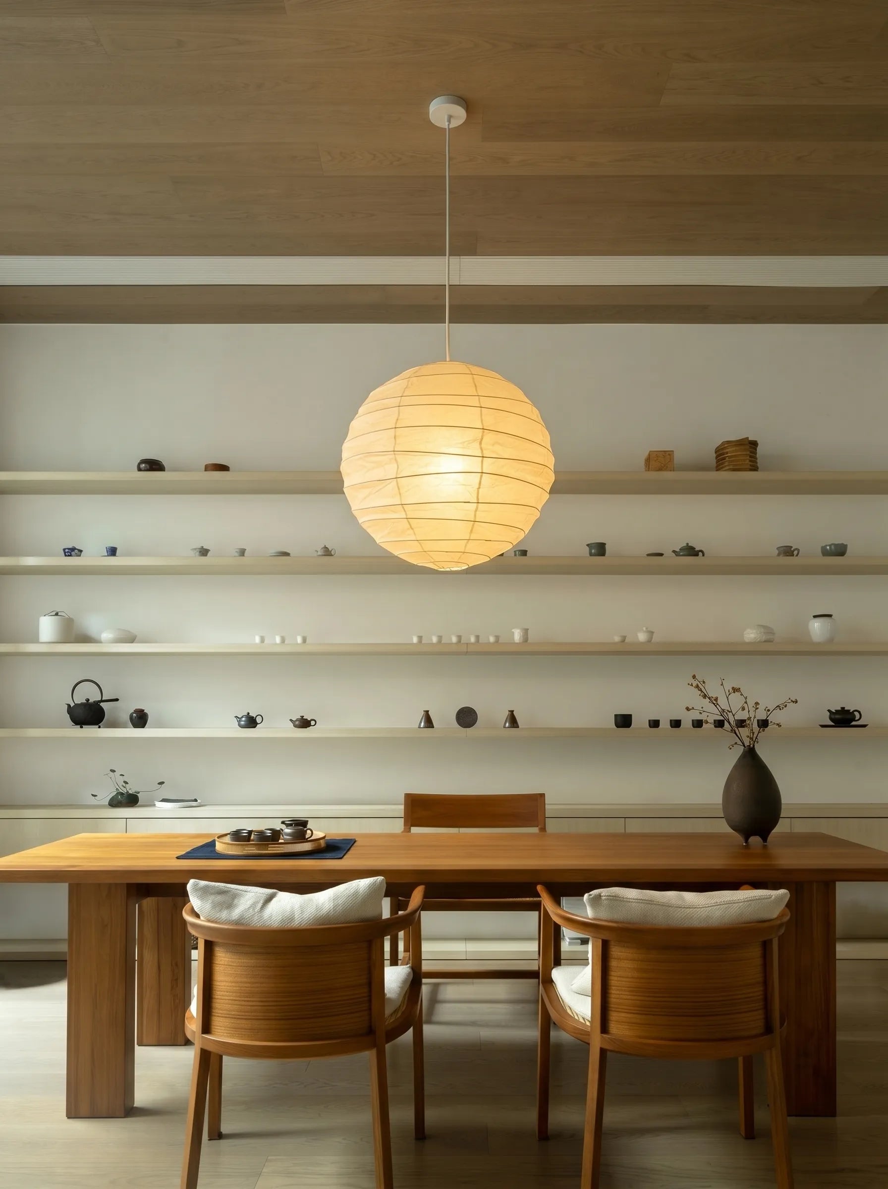 Akita Rice Paper Japandi Pendant Light Round Wave
