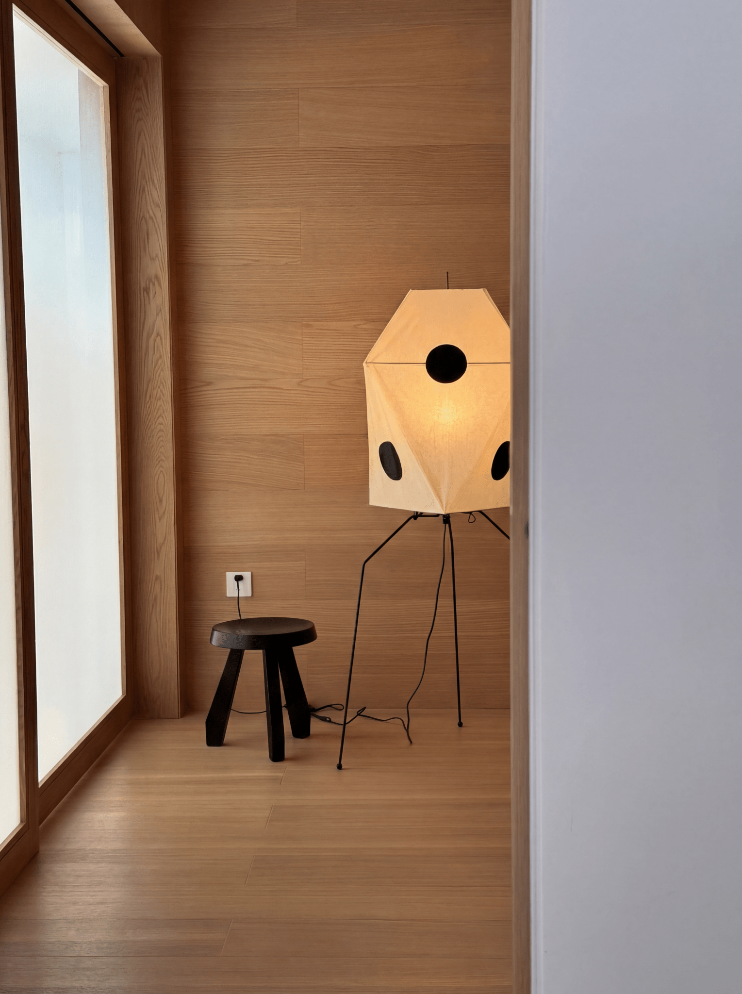 Akita Polygon Rice Paper Tripod Floor Lamp - Homezee