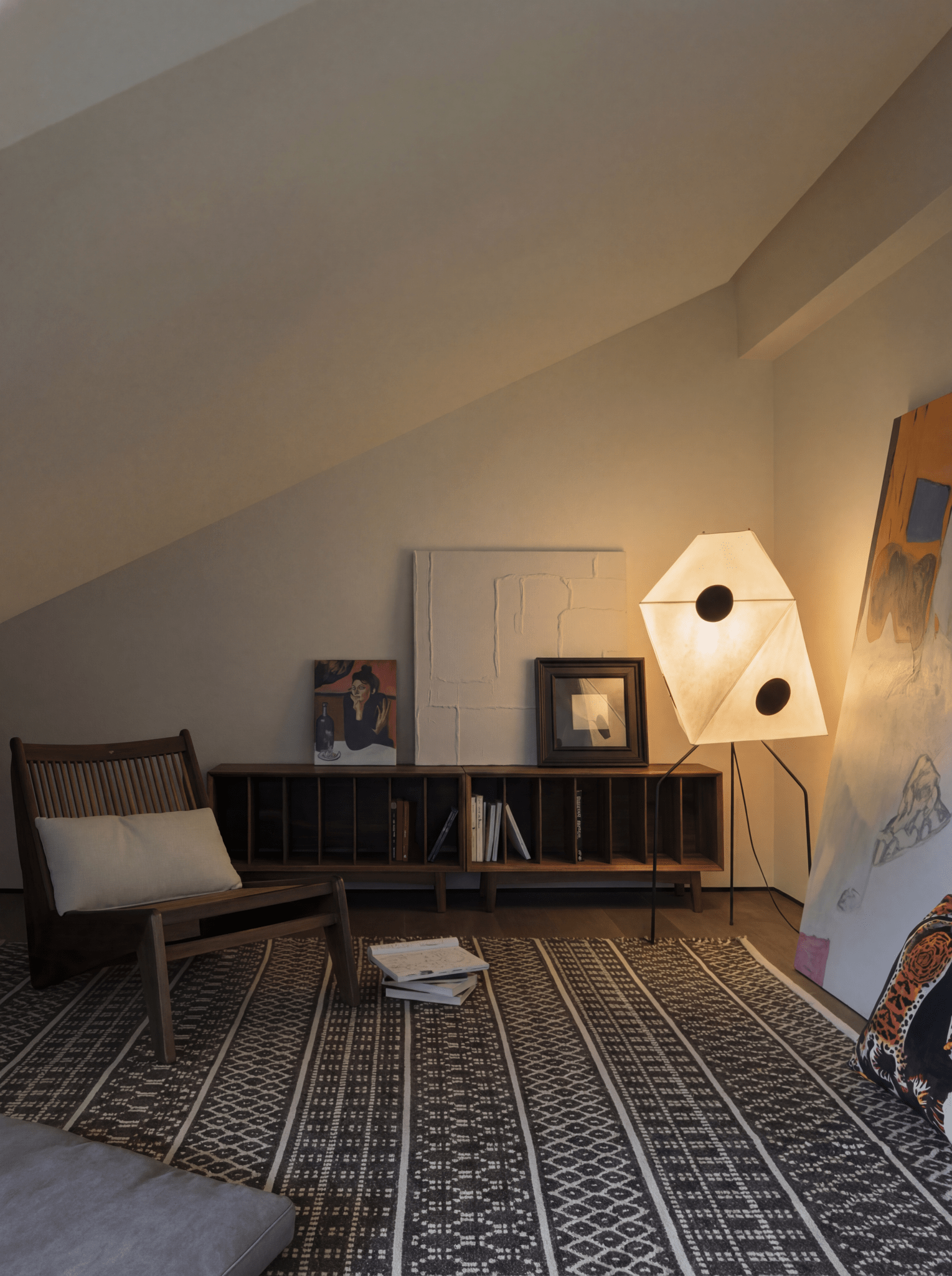 Akita Polygon Rice Paper Tripod Floor Lamp - Homezee