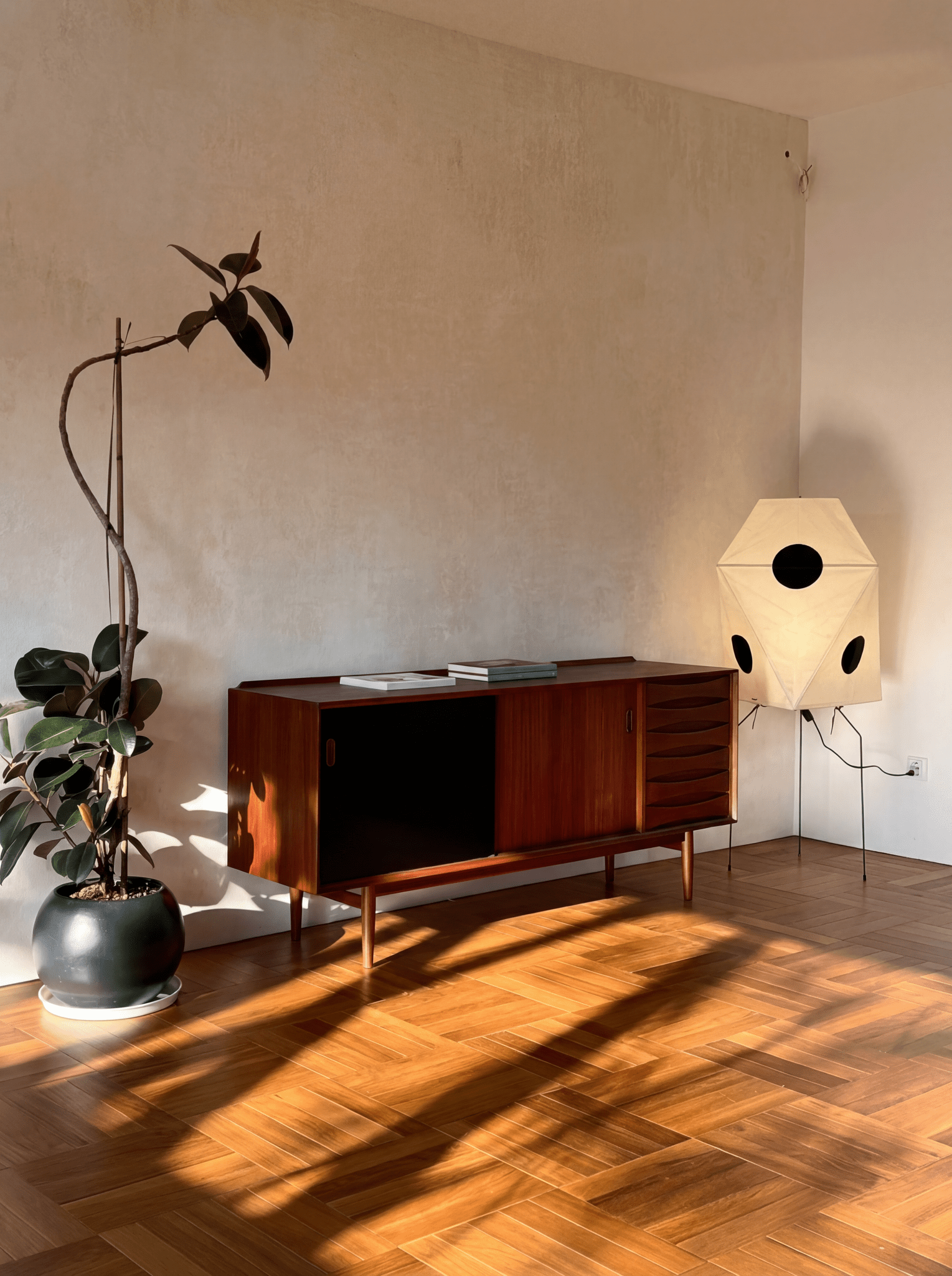 Akita Polygon Rice Paper Tripod Floor Lamp - Homezee