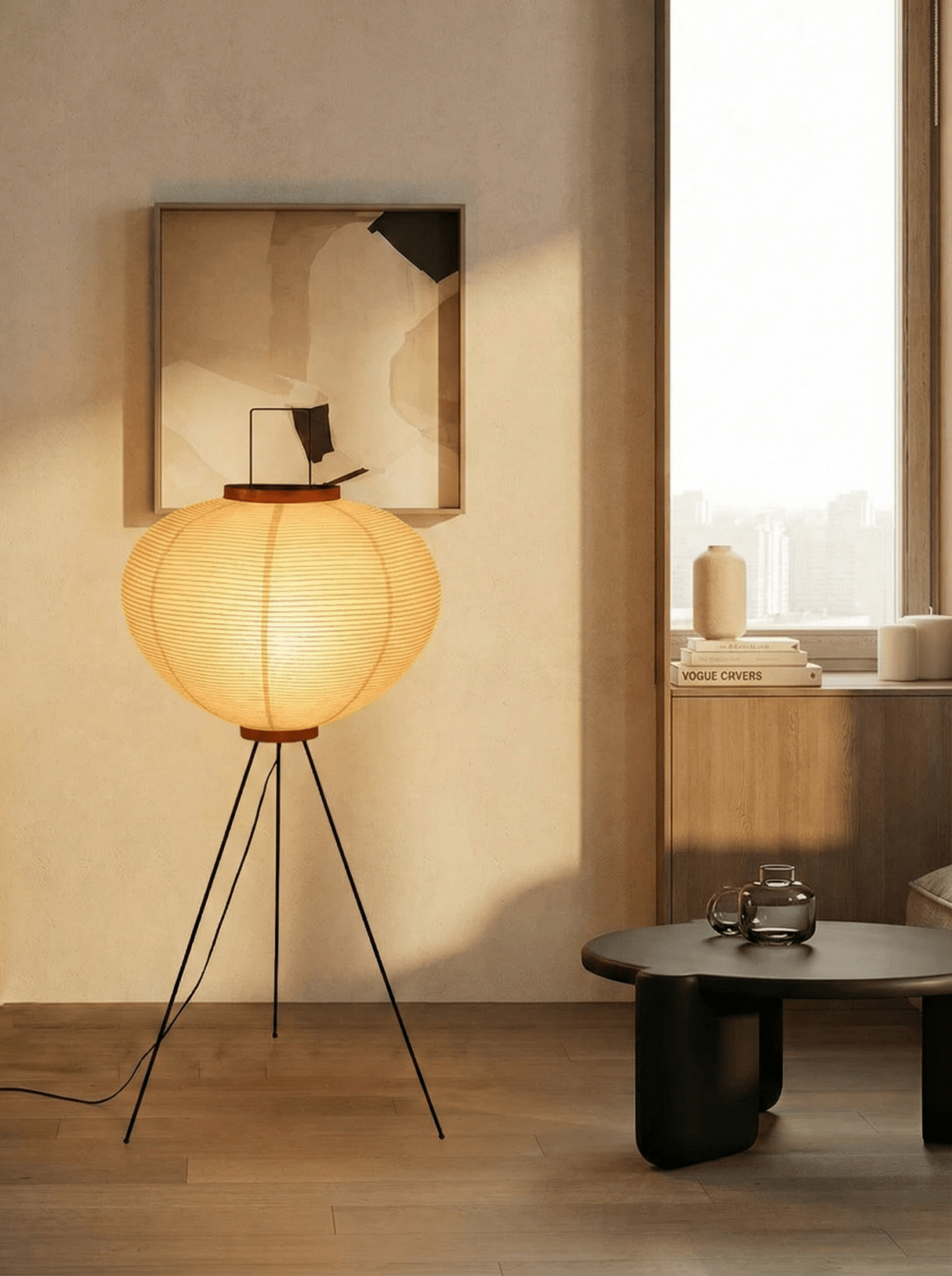 Akita Rice Paper Floor Lamp - Homezee