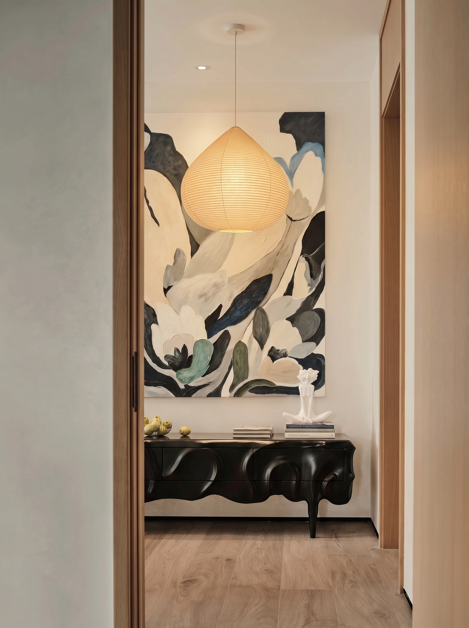 Akita Rice Paper Japandi Drop Pendant Light