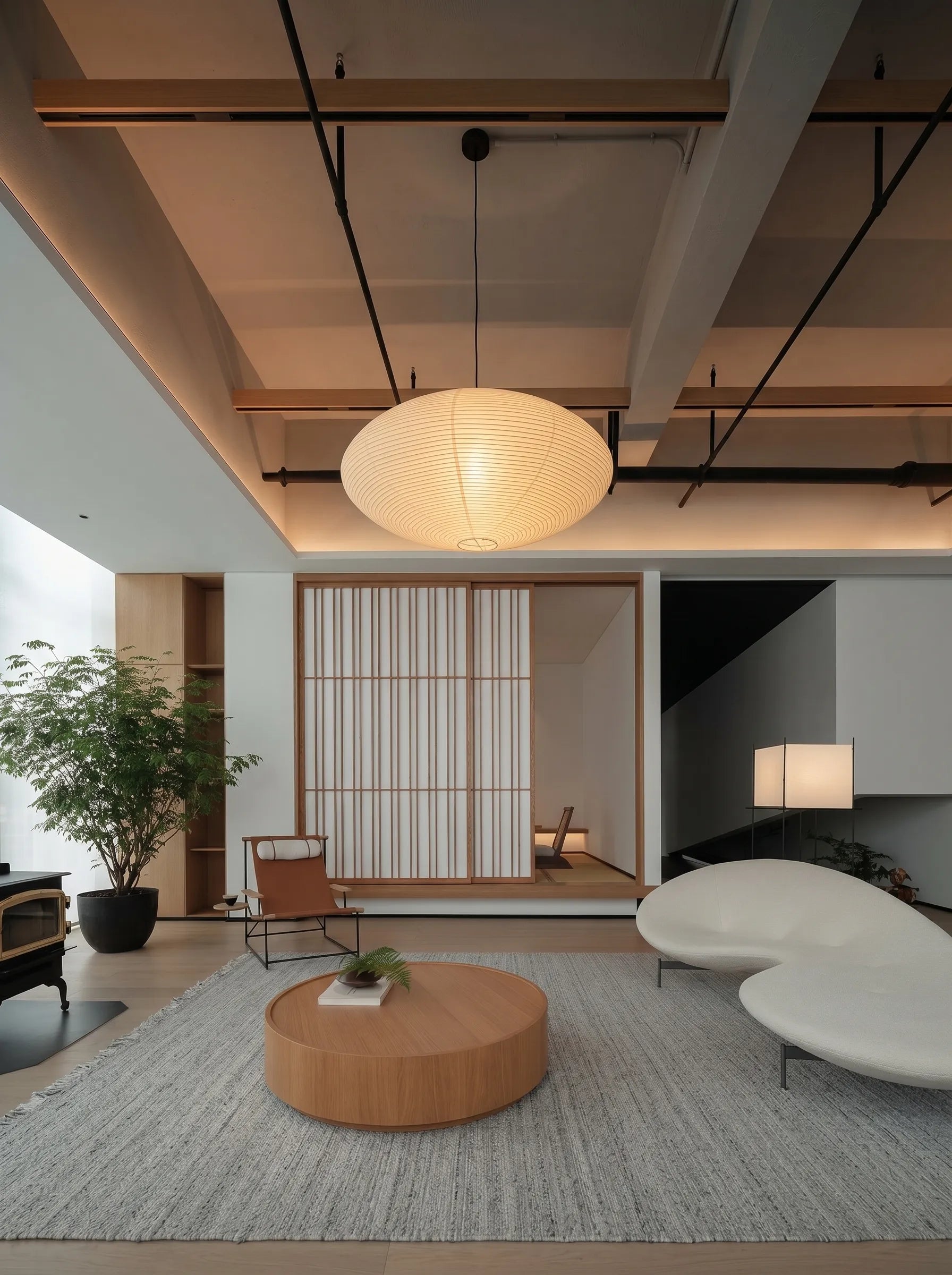 Akita Rice Paper Japandi Saucer Pendant Light