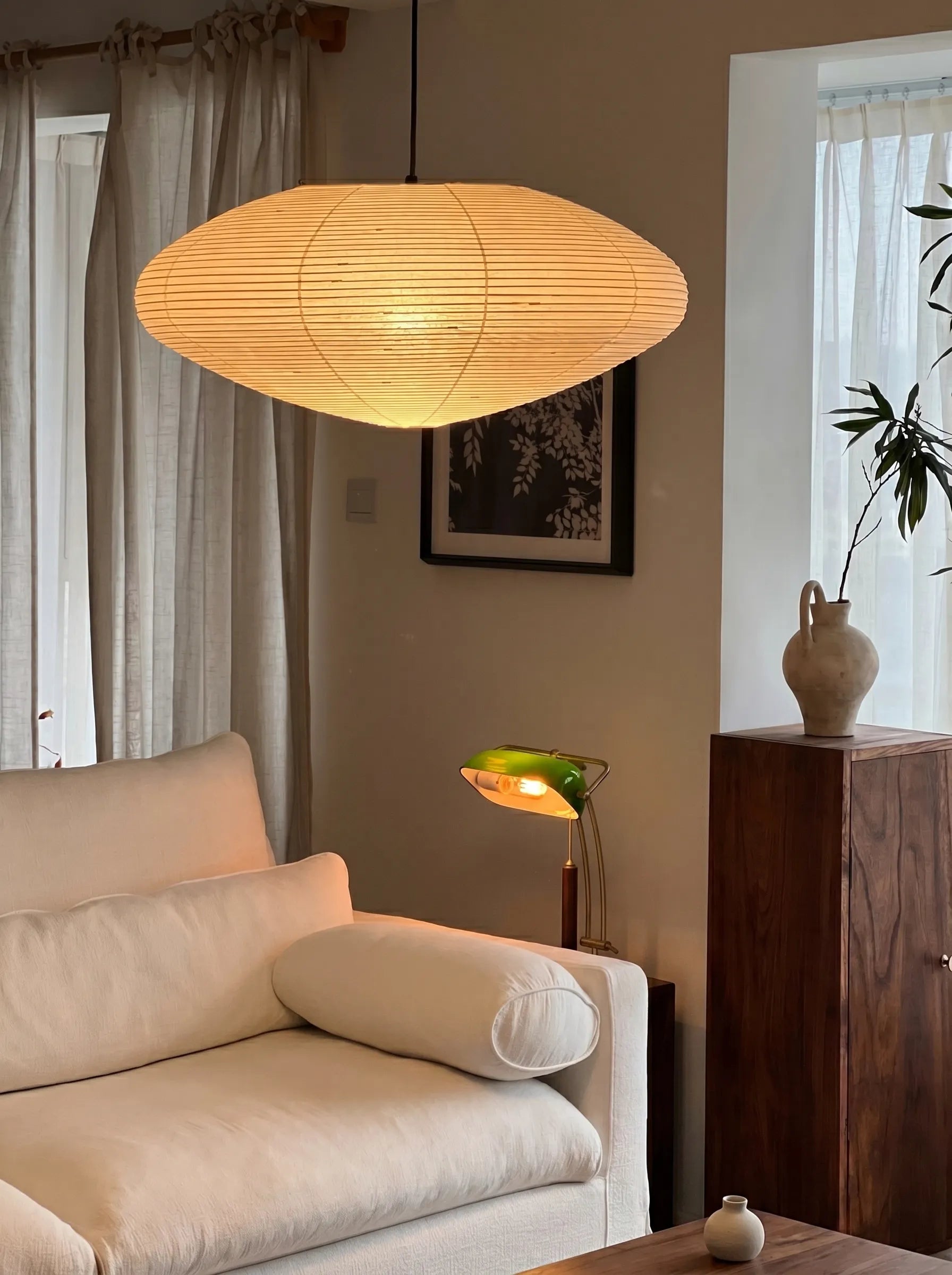 Akita Rice Paper Japandi Saucer Pendant Light