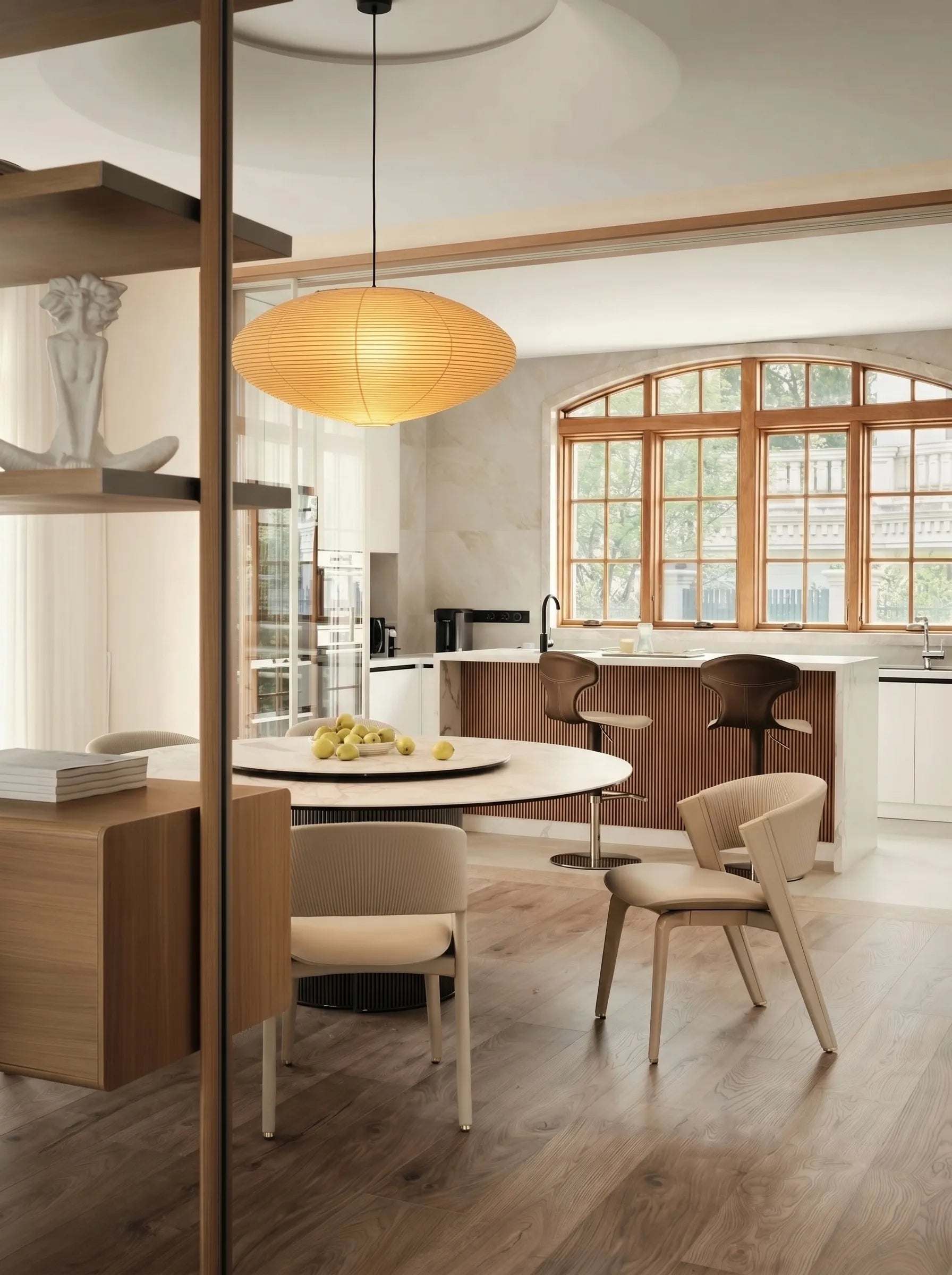 Akita Rice Paper Japandi Saucer Pendant Light