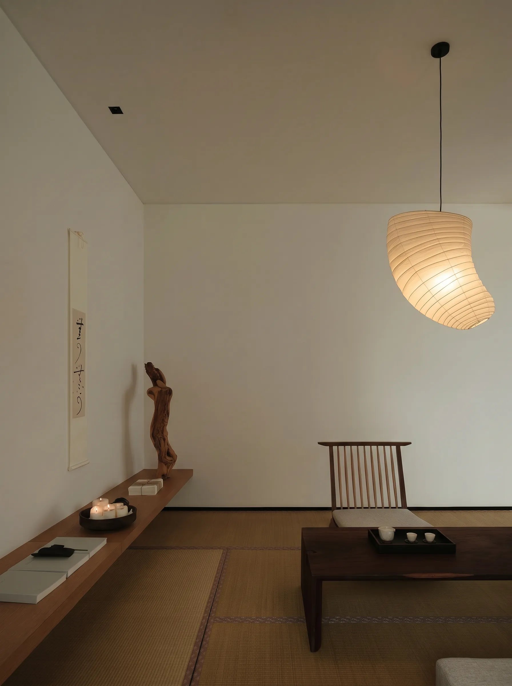 Akita Rice Paper Japandi Tilted Pendant Light