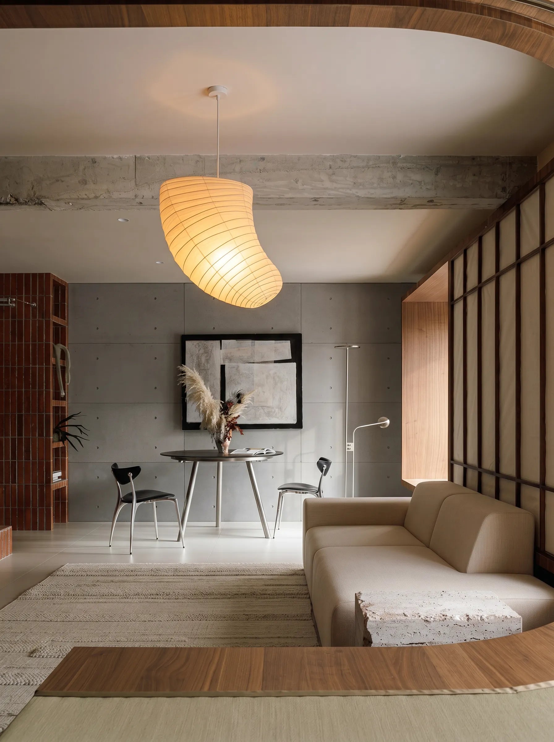 Akita Rice Paper Japandi Tilted Pendant Light