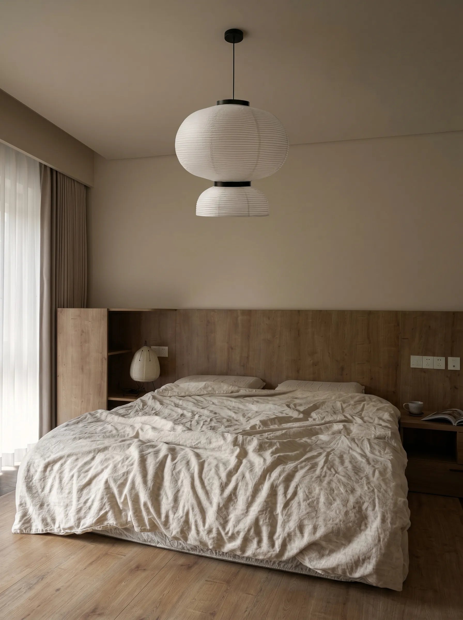 Akita Rice Paper Japandi lantern Shaped Pendant Light