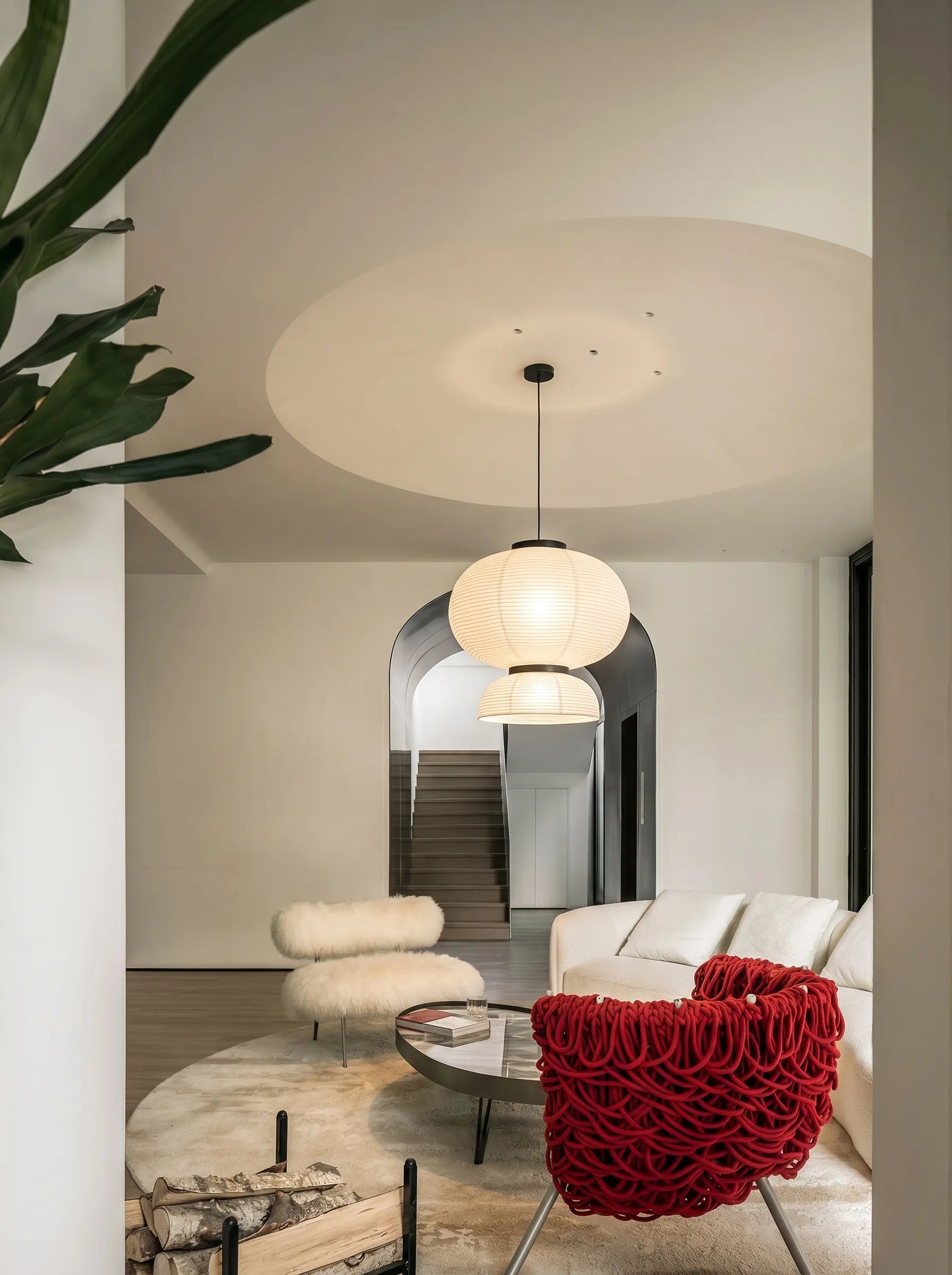 Akita Rice Paper Japandi lantern Shaped Pendant Light