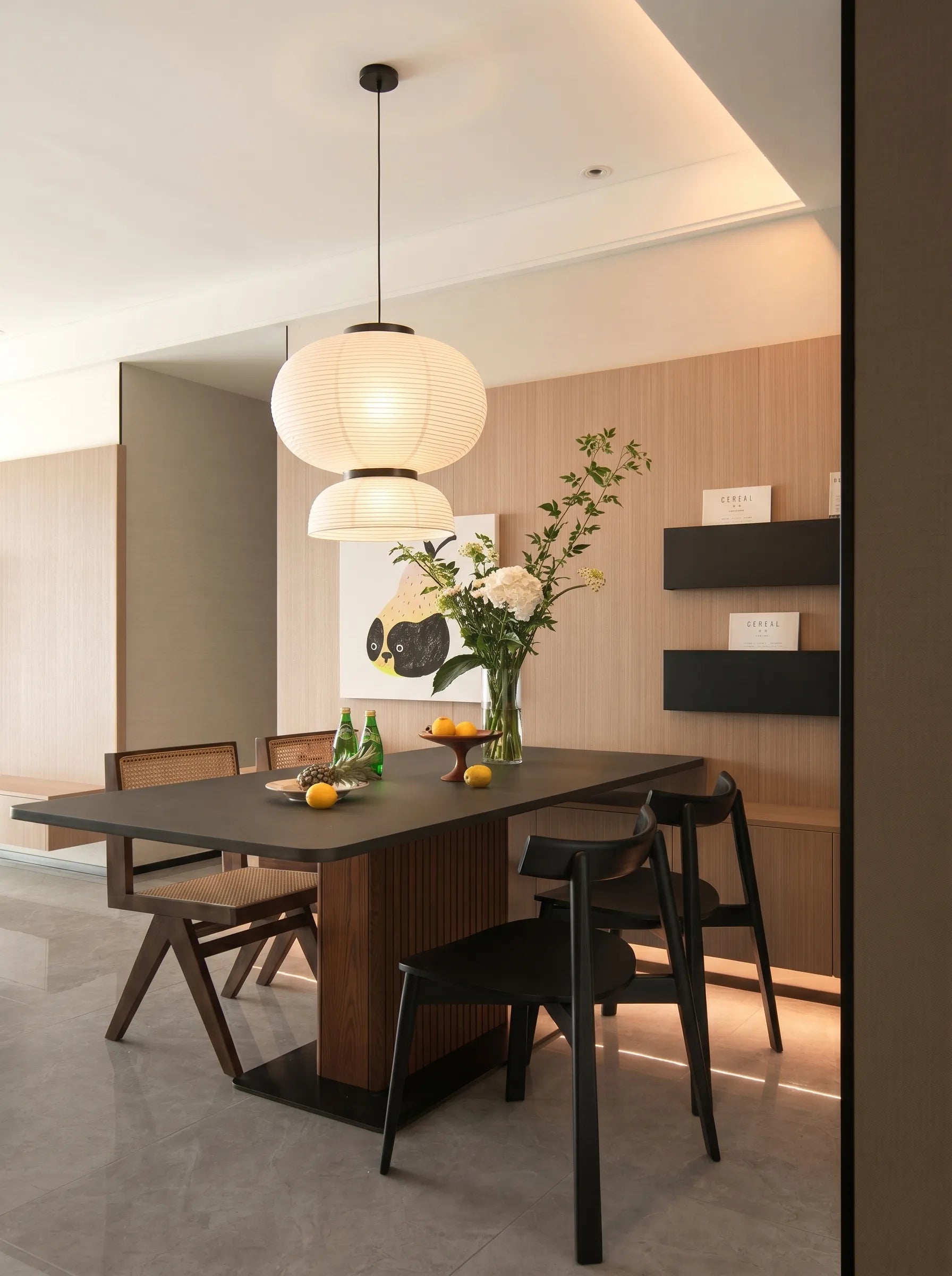 Akita Rice Paper Japandi lantern Shaped Pendant Light