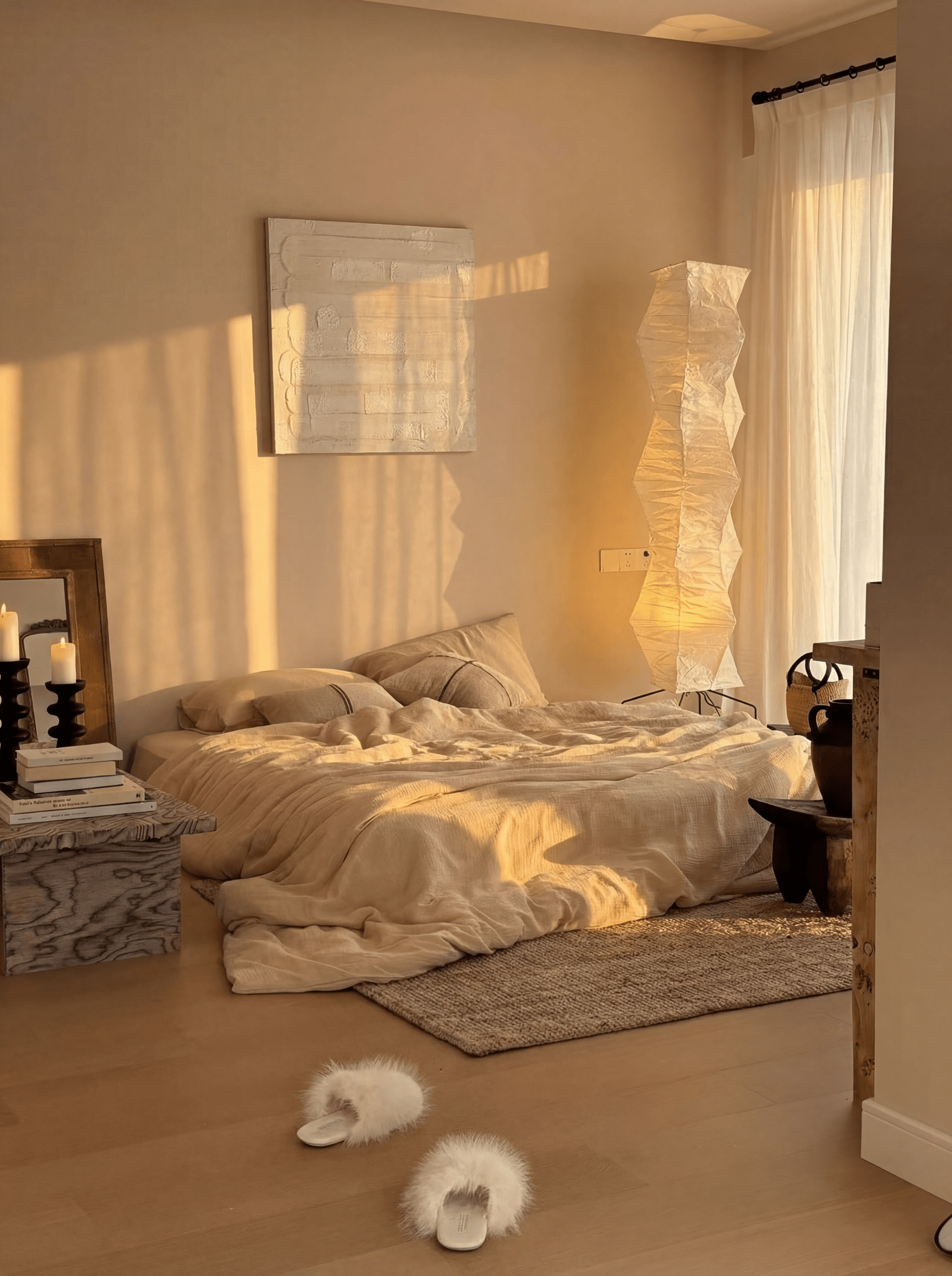 Akita Wavy Rice Paper Floor Lamp - Homezee