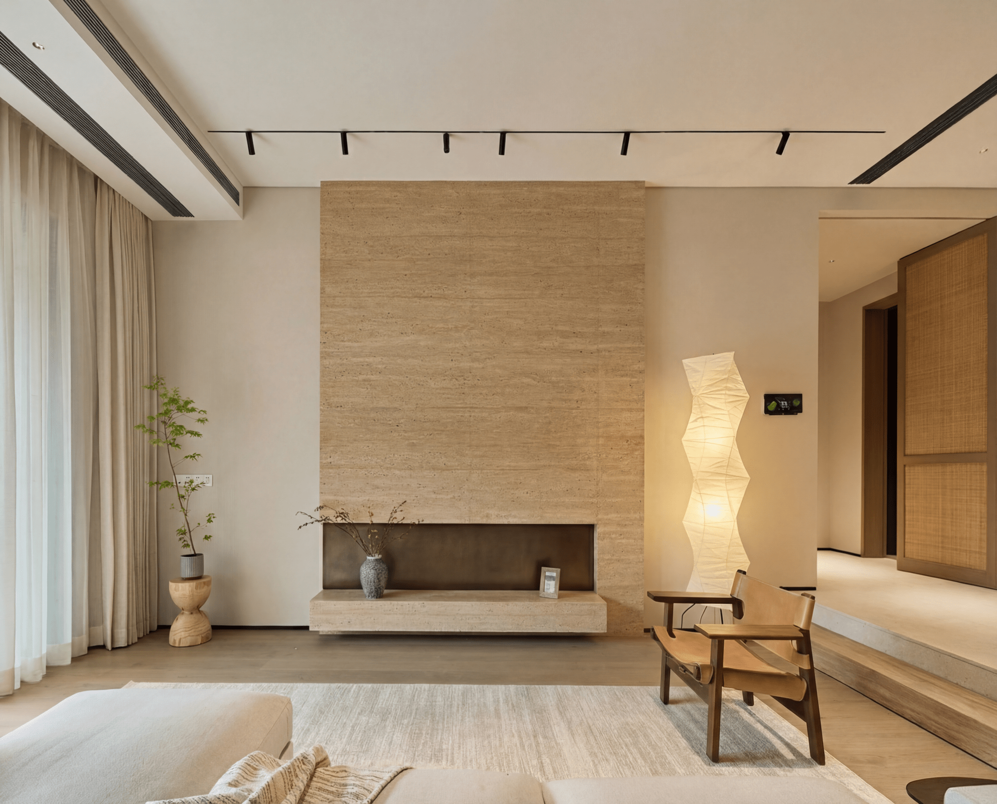 Akita Wavy Rice Paper Floor Lamp - Homezee