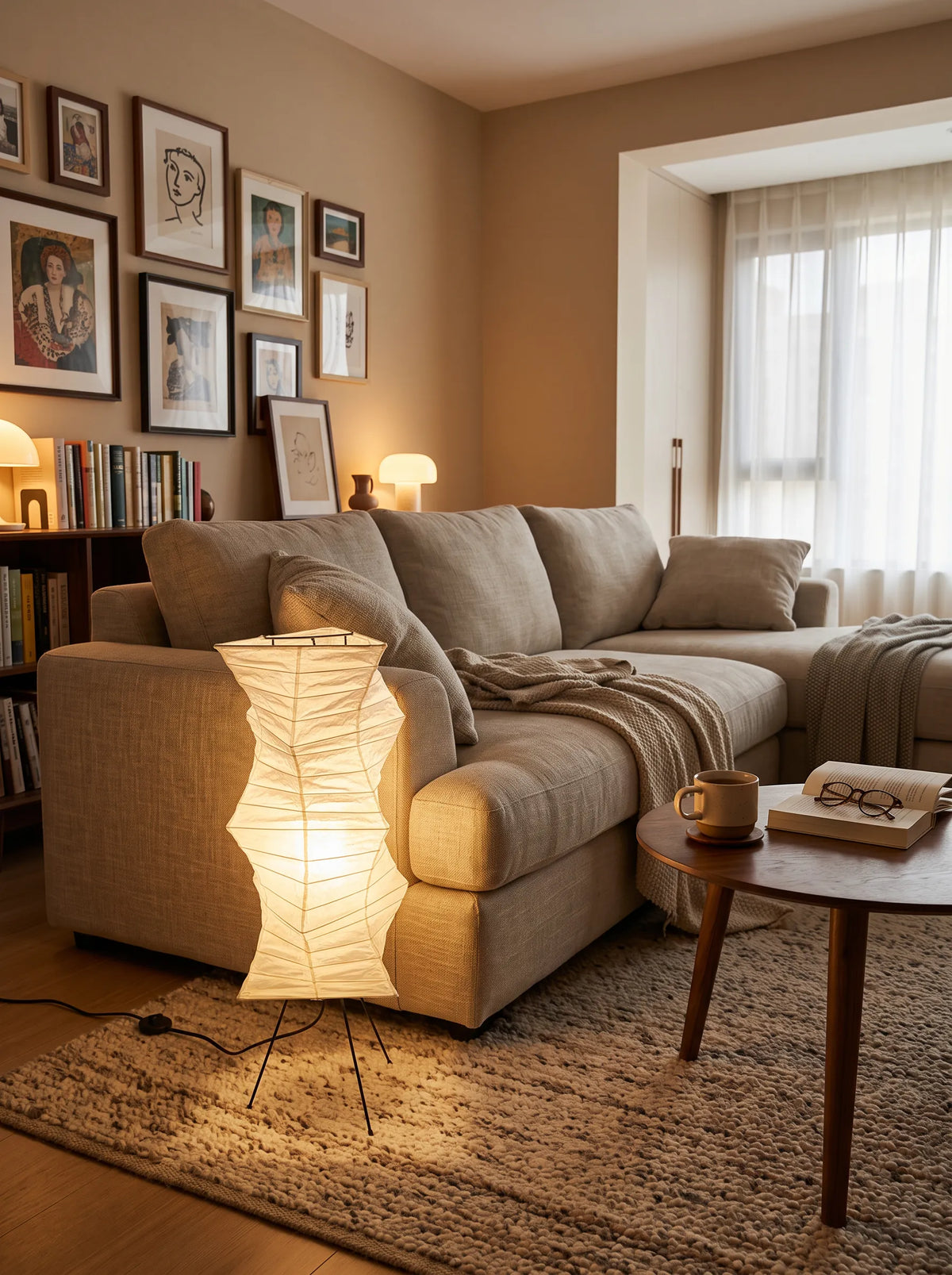 Akita Wavy Rice Paper Floor Lamp