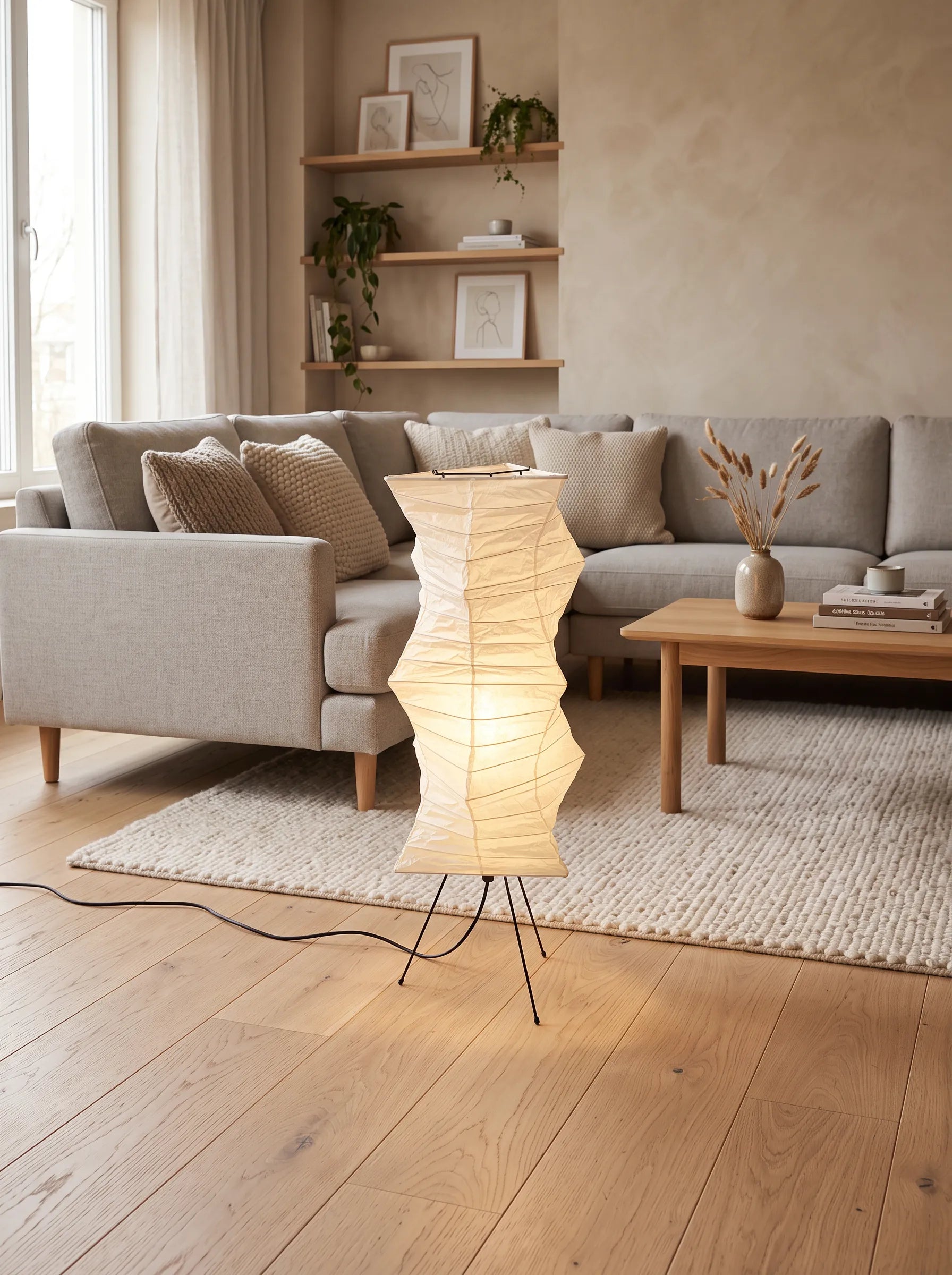 Akita Wavy Rice Paper Floor Lamp