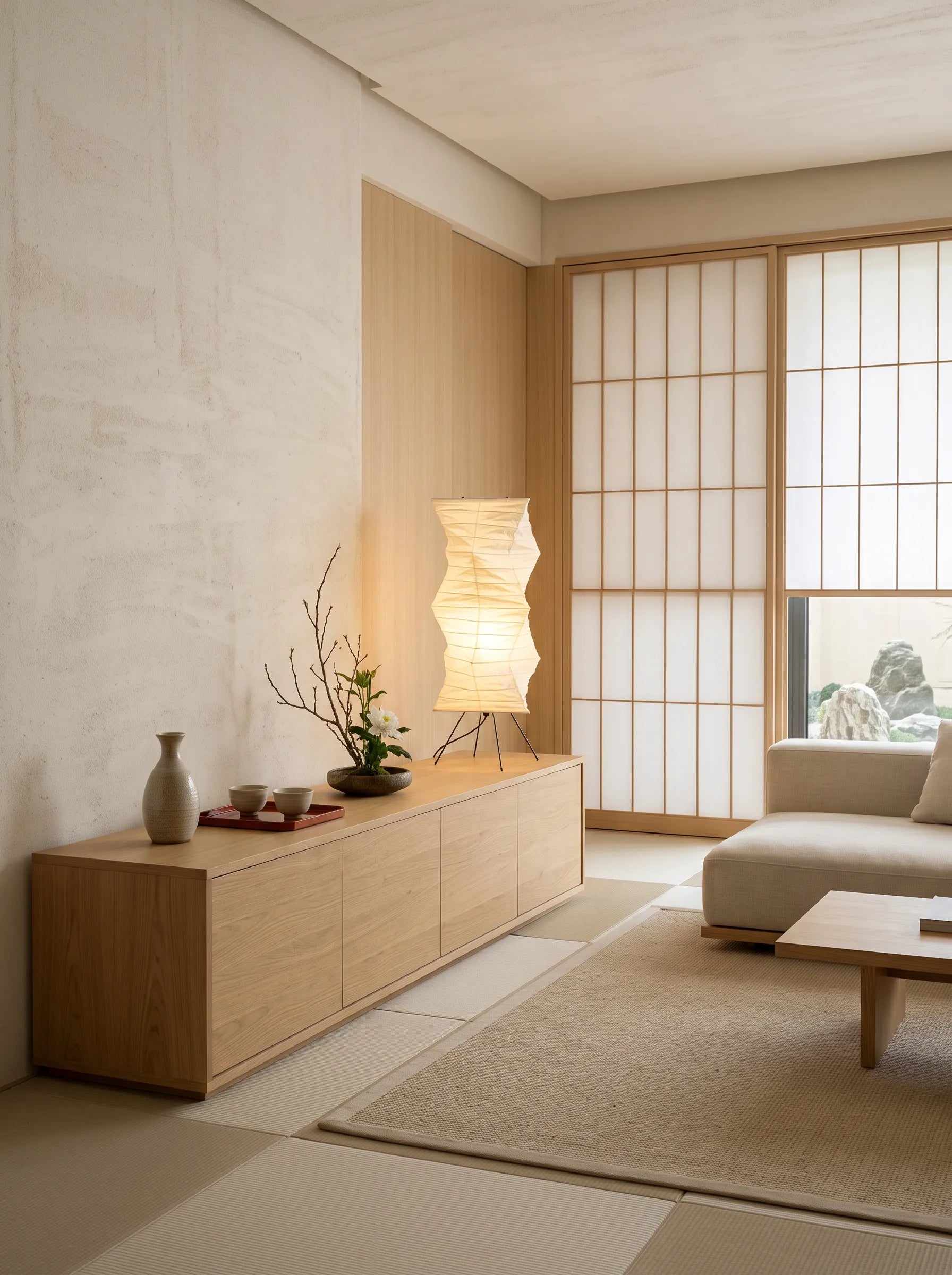 Akita Wavy Rice Paper Floor Lamp