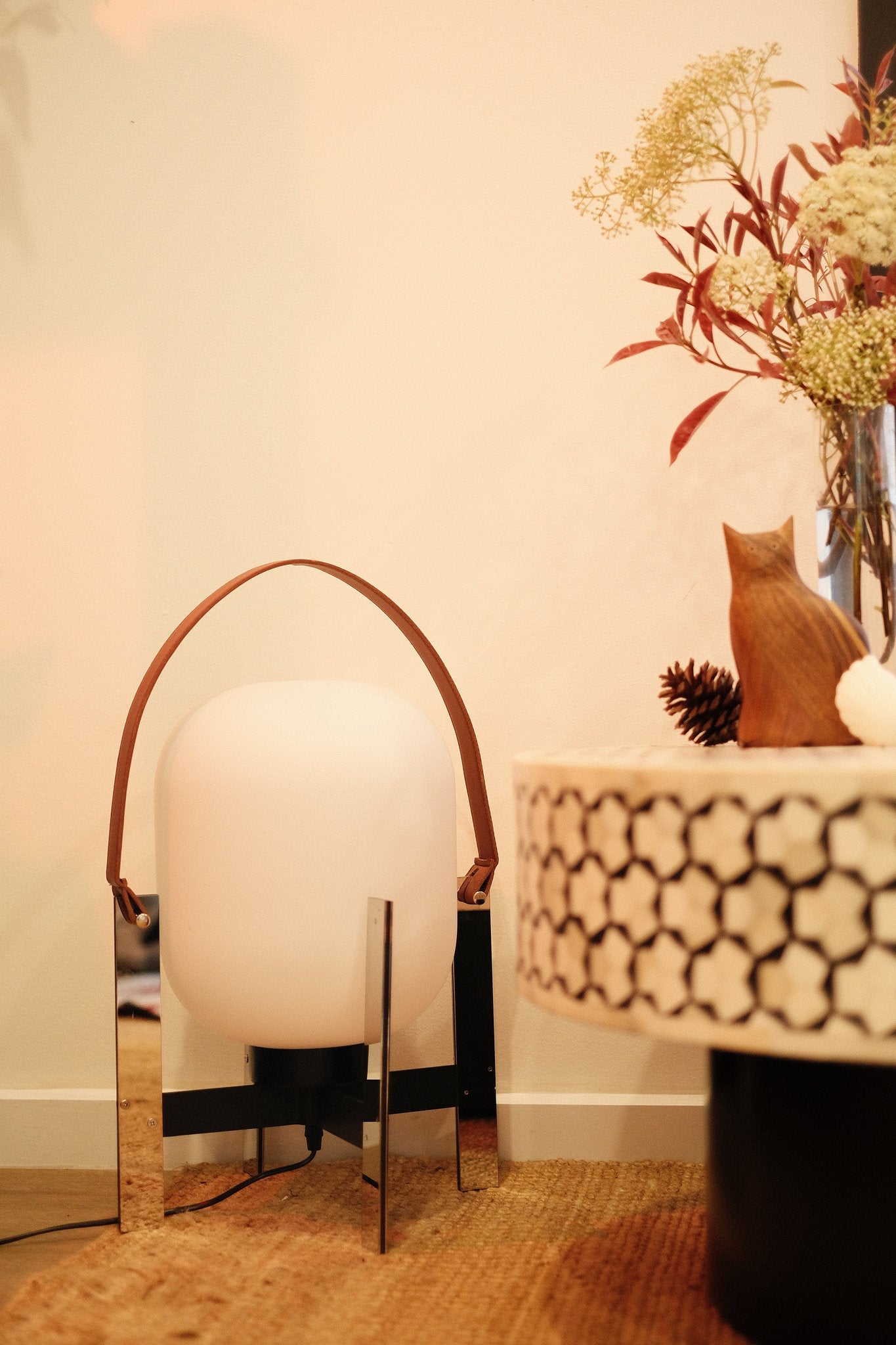 Alix Cesta Metalica Basket Lamp Modern Opal Glass & Chrome Accent Light - Homezee