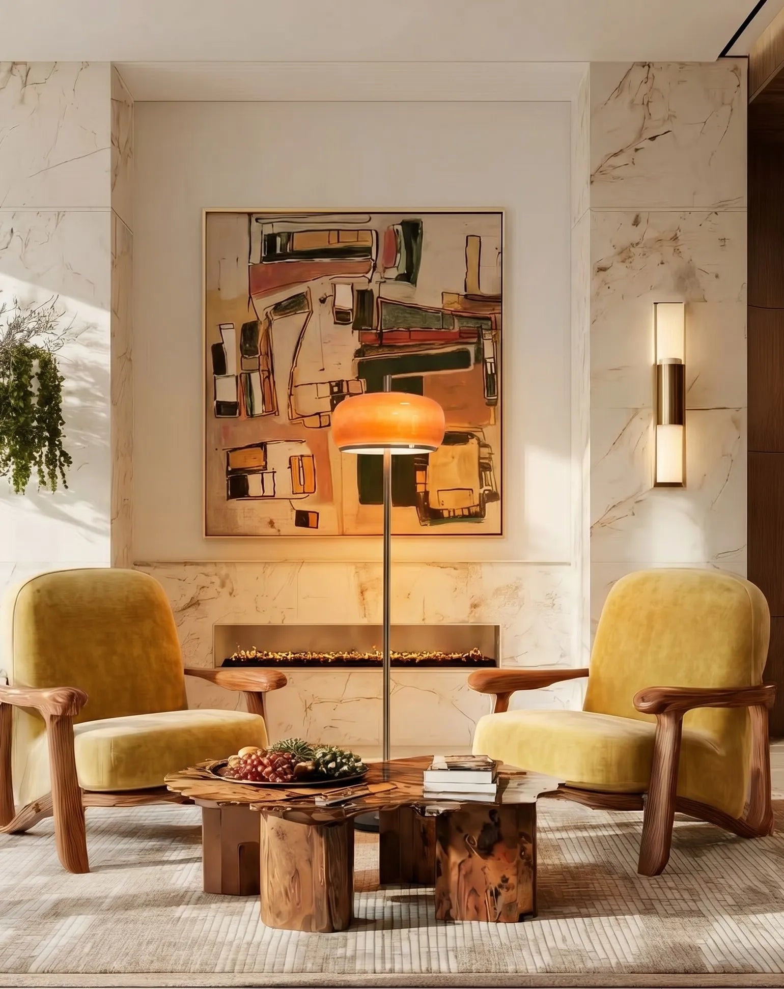 Amelia Hand-Blown Glass Floor Lamp Orange Amber Smoke