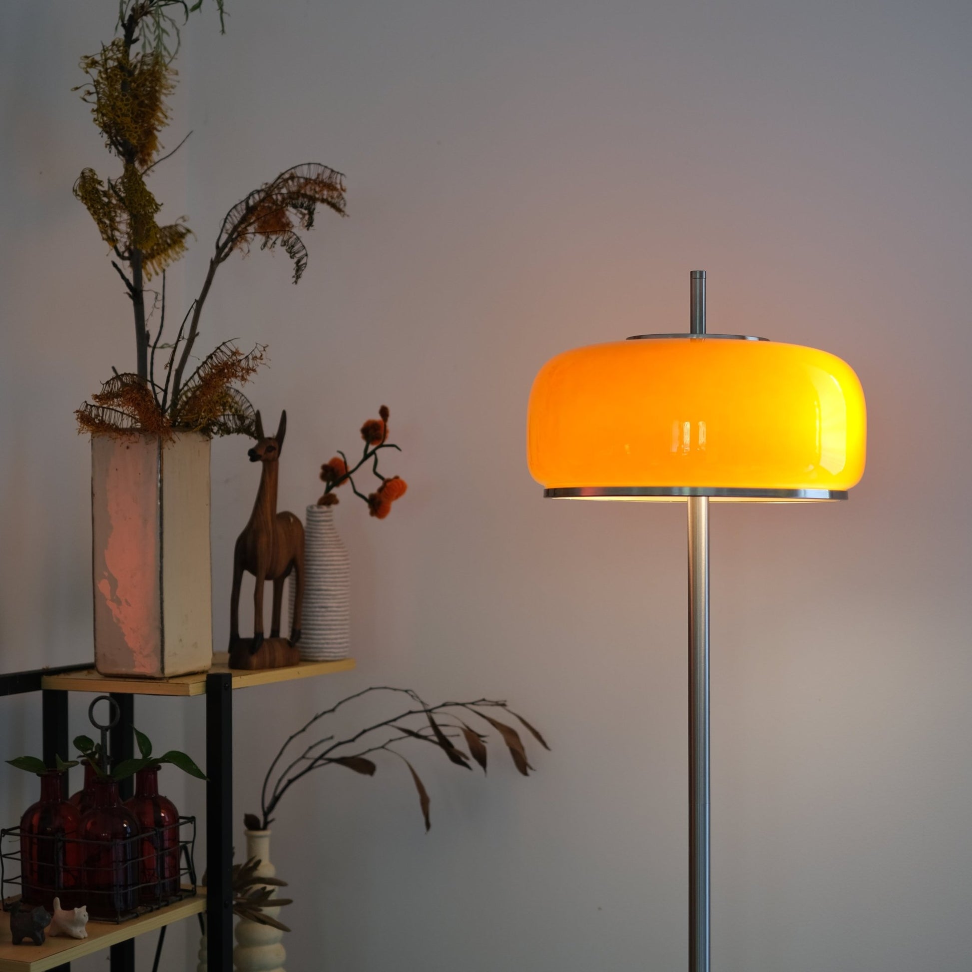 Amelia Floor Lamp | Hand - Blown Glass Orange Amber Smoke - Homezee