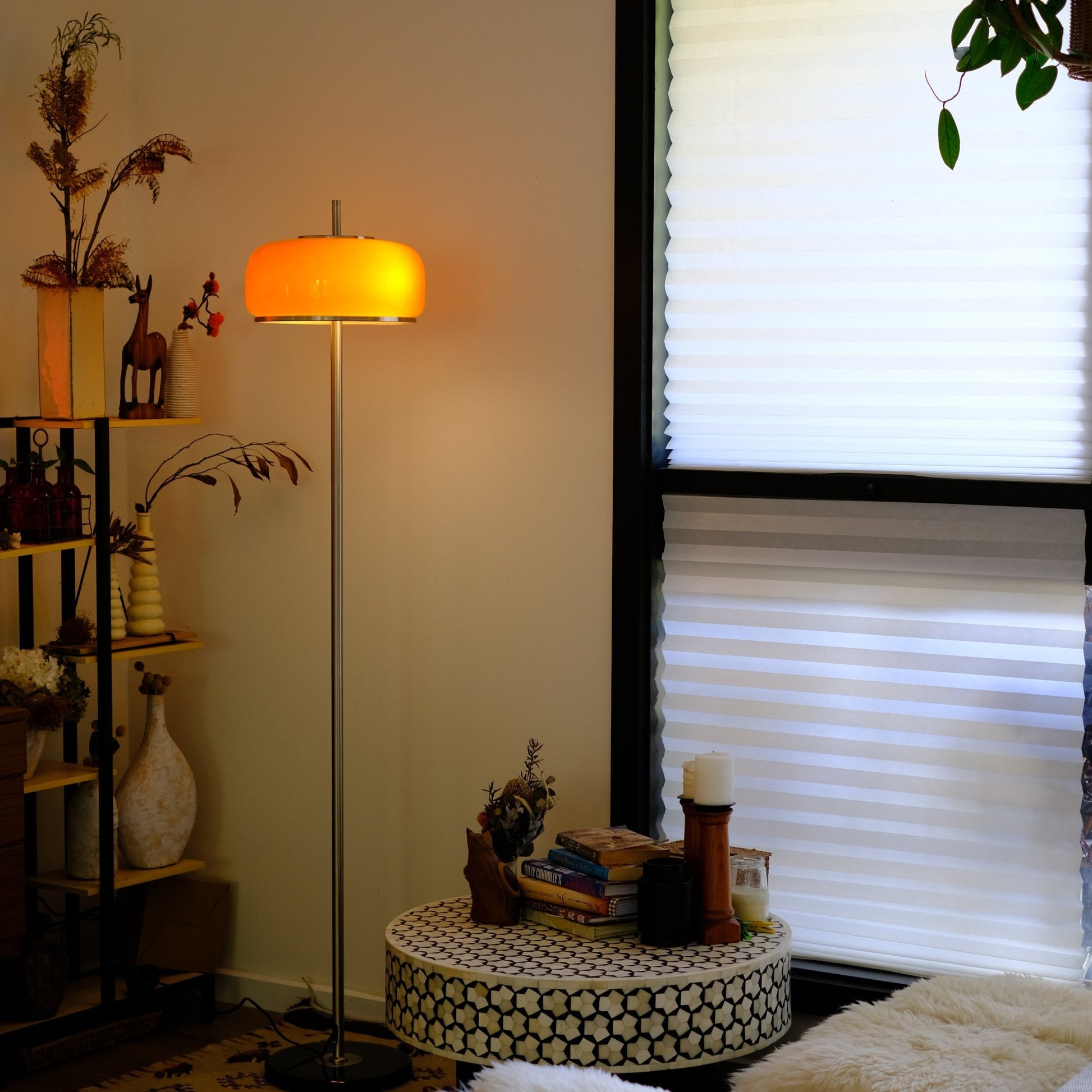 Amelia Floor Lamp | Hand - Blown Glass Orange Amber Smoke - Homezee