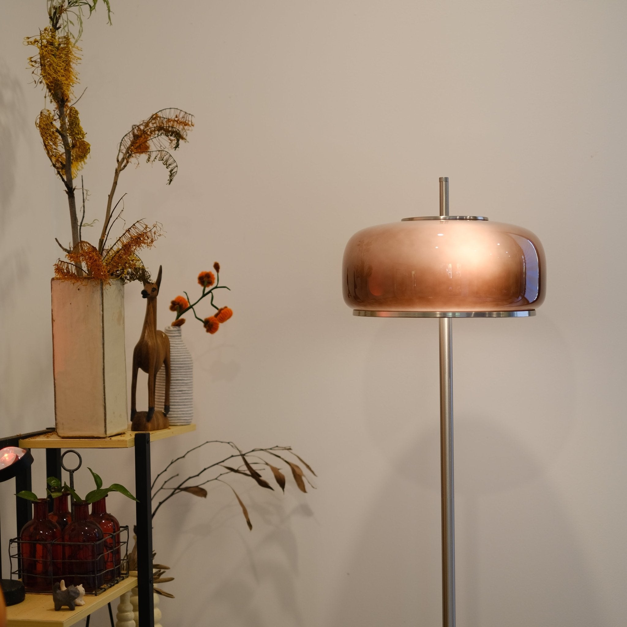 Amelia Floor Lamp | Hand - Blown Glass Orange Amber Smoke - Homezee