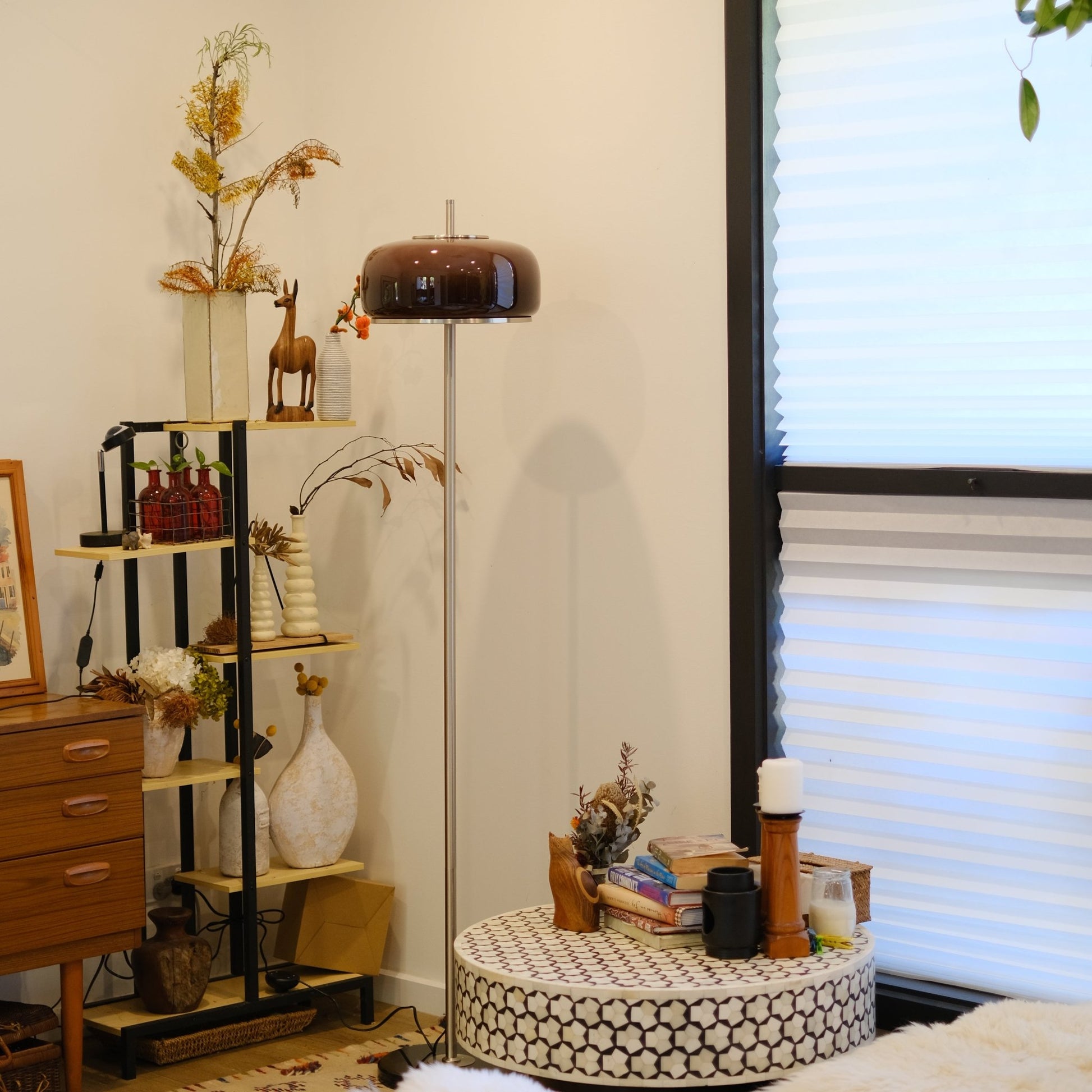 Amelia Floor Lamp | Hand - Blown Glass Orange Amber Smoke - Homezee