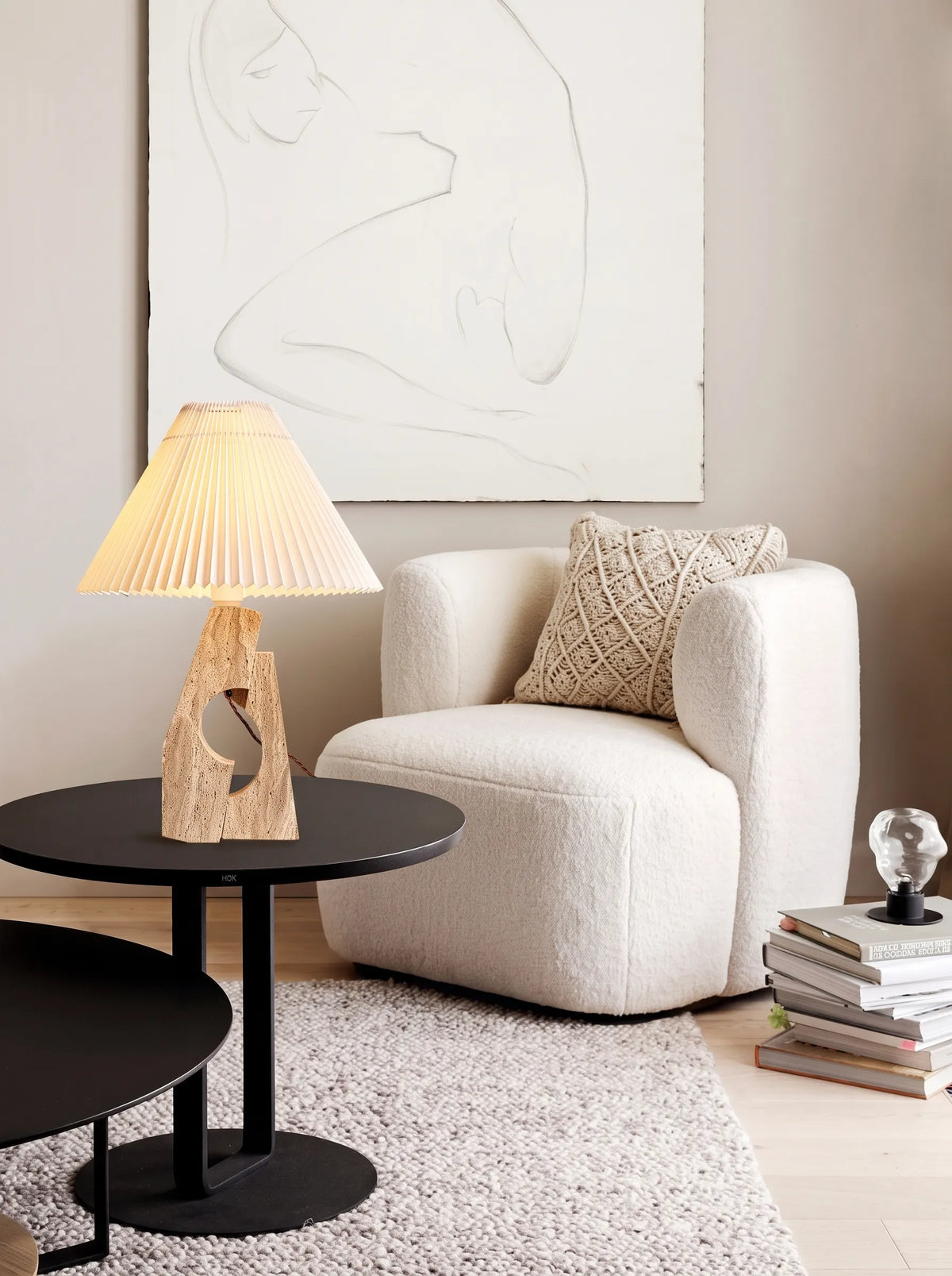 Arlo Stone Base Table Lamp with Pleated Shade