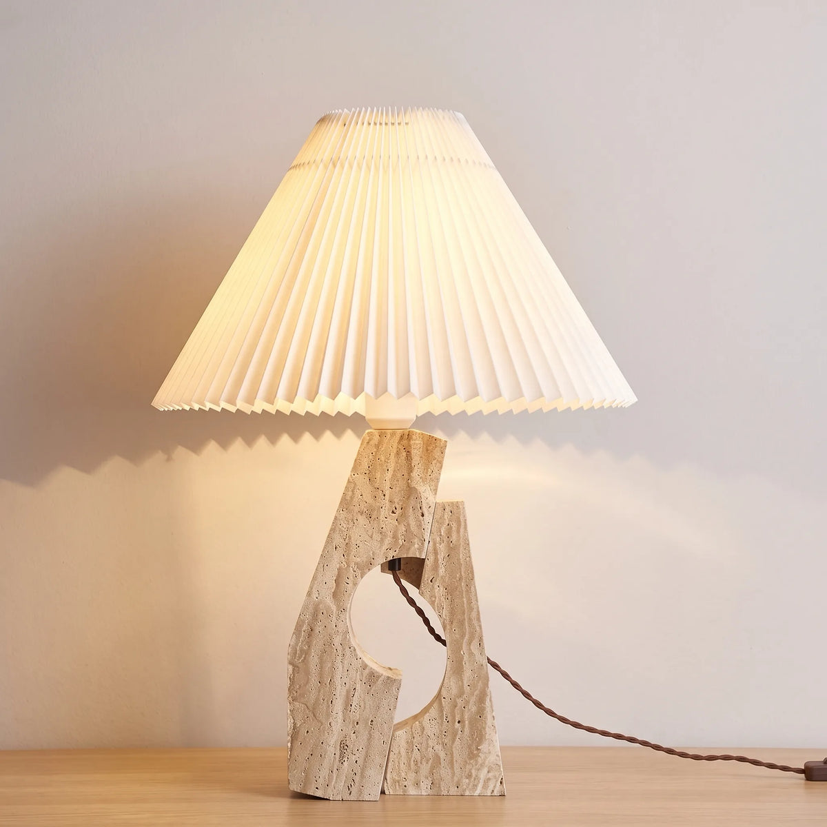 Arlo Stone Base Table Lamp with Pleated Shade