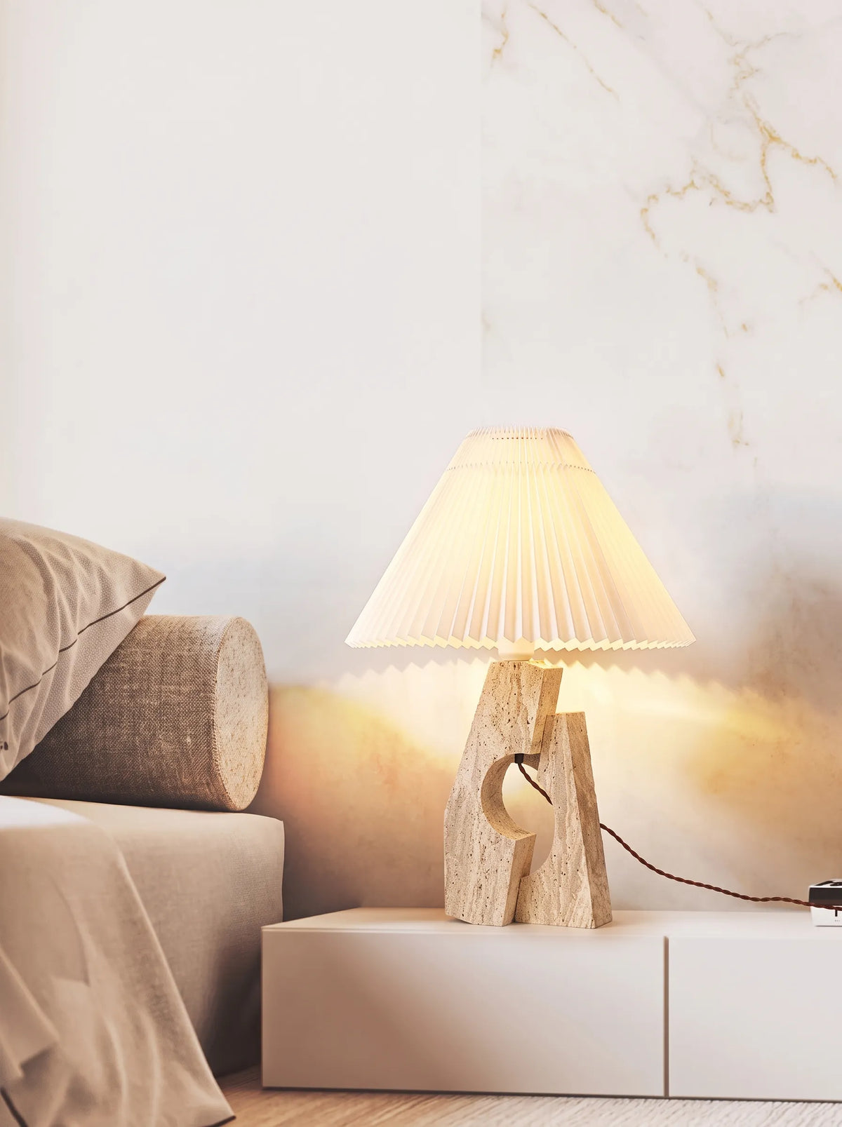 Arlo Stone Base Table Lamp with Pleated Shade