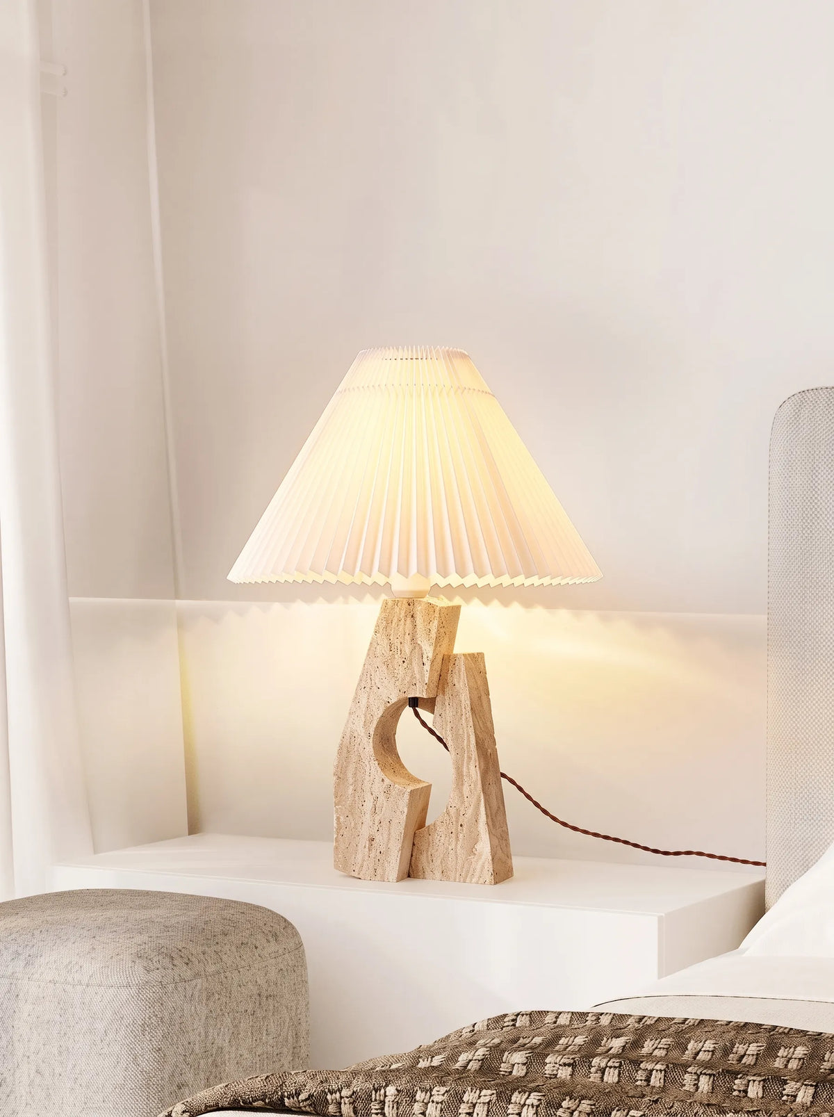 Arlo Stone Base Table Lamp with Pleated Shade