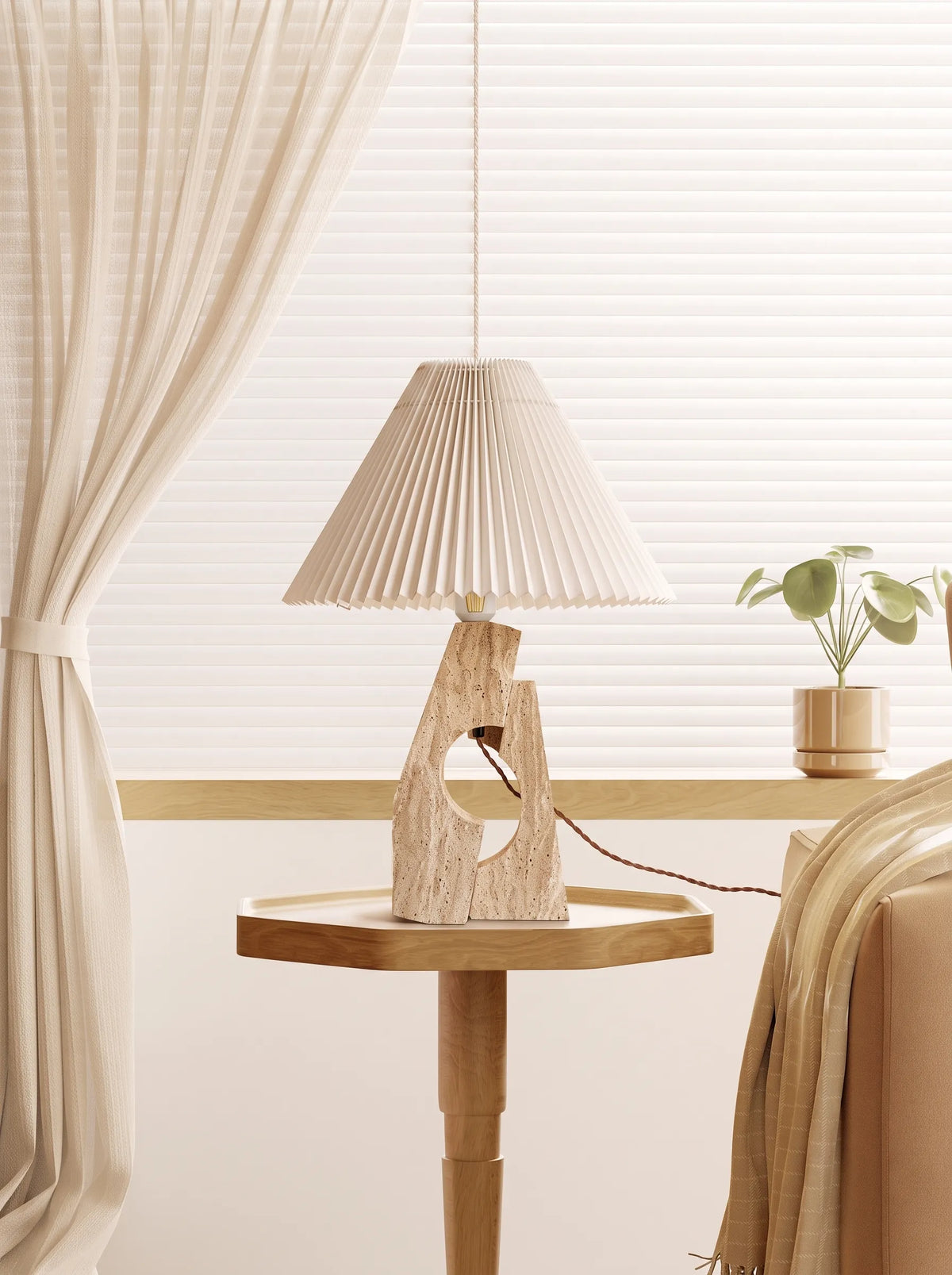 Arlo Stone Base Table Lamp with Pleated Shade