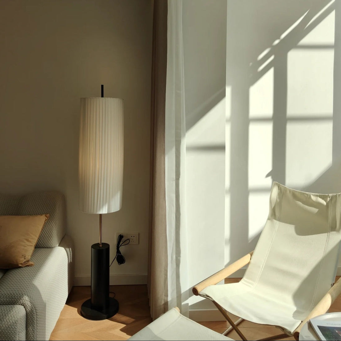 The Zen Art Japandi Floor Lamp as it appears during the daytime.