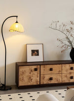 Suki Chinoiserie Arc Floor Lamp | Hemp Fabric Shade - Homezee