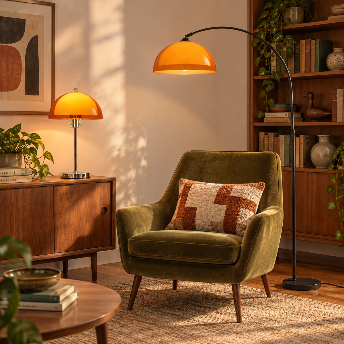 Coby Grand Arc Floor Lamp No Table & Double Dome Table Lamp