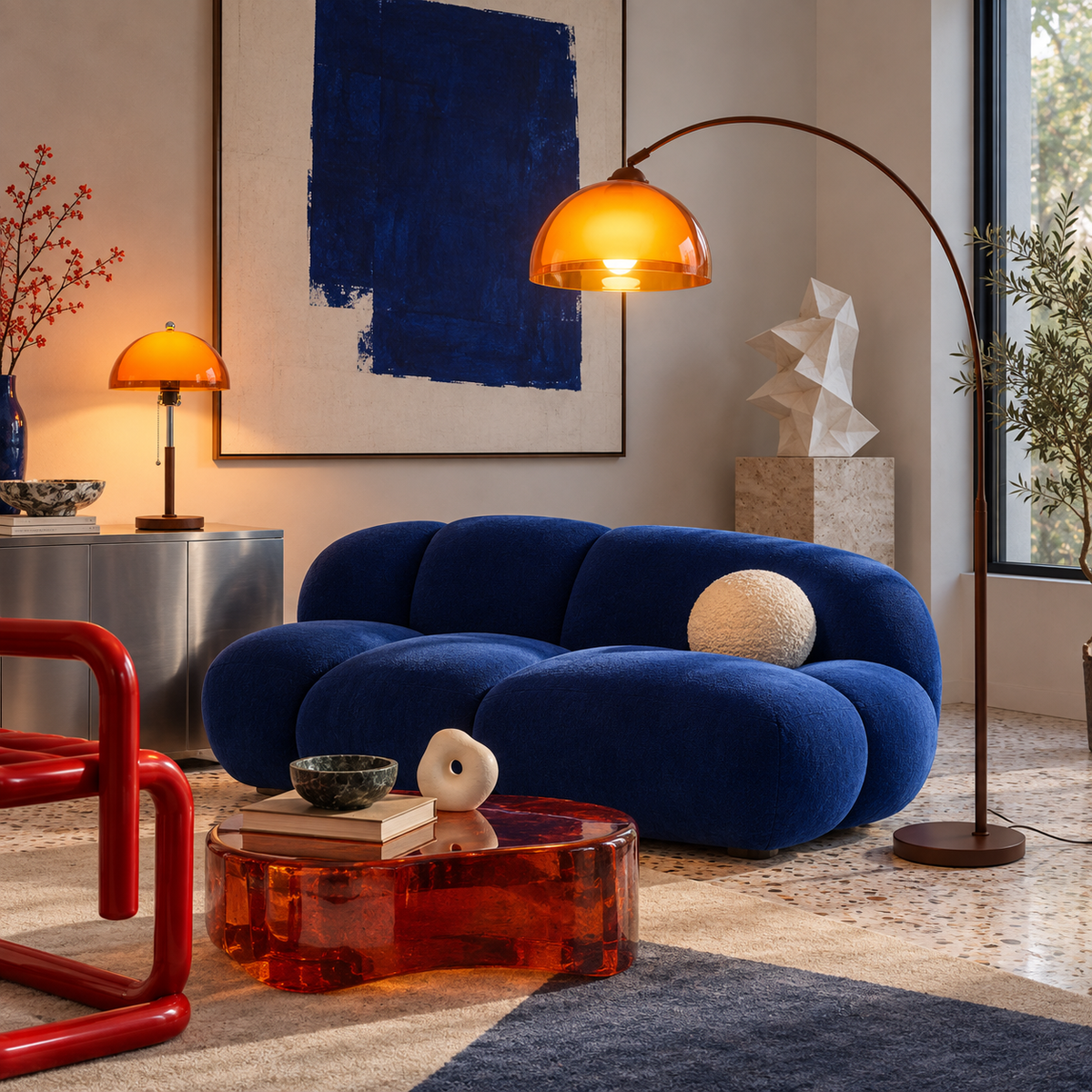 Coby Grand Arc Floor Lamp No Table & Double Dome Table Lamp