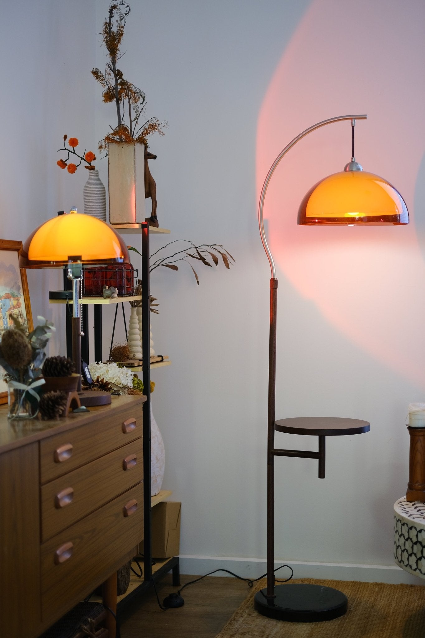 Coby Arc Floor with Table & Coby+ Mushroom Table Lamp Set - Homezee