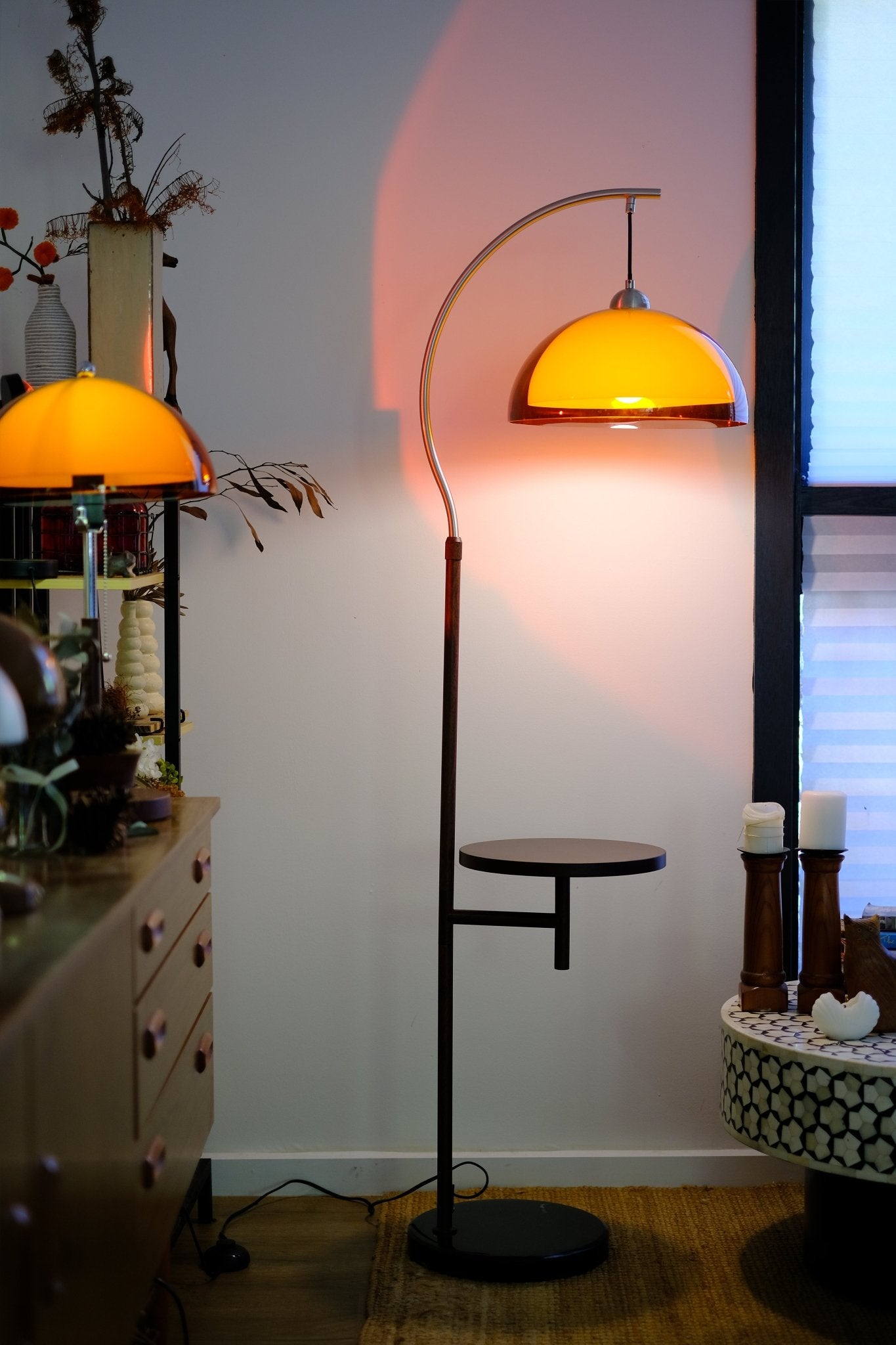 Coby Arc Floor with Table & Coby+ Mushroom Table Lamp Set - Homezee