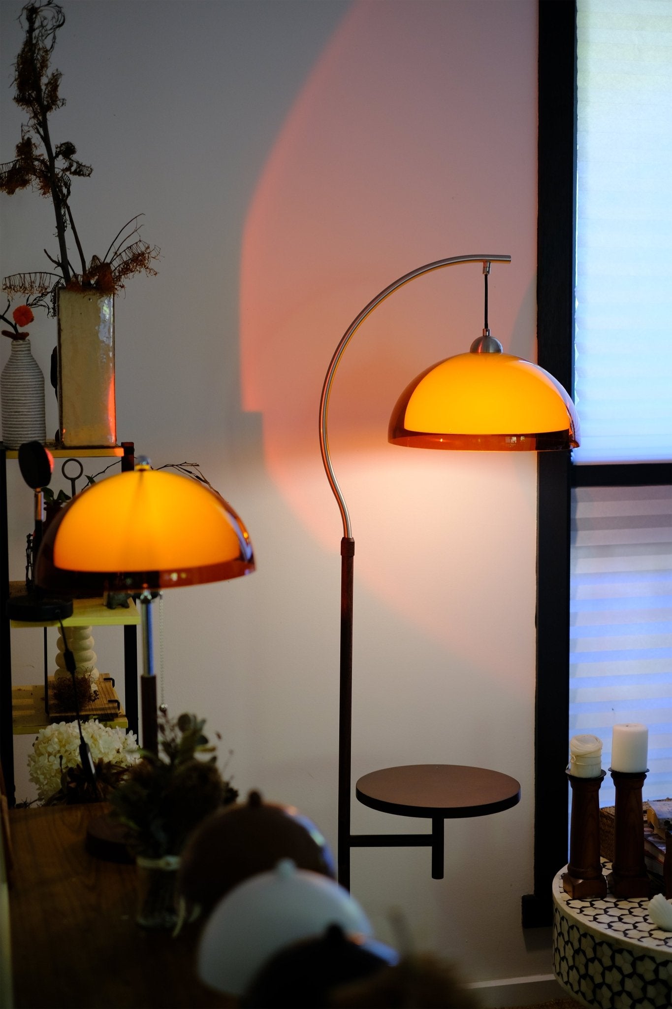 Coby Arc Floor with Table & Coby+ Mushroom Table Lamp Set - Homezee