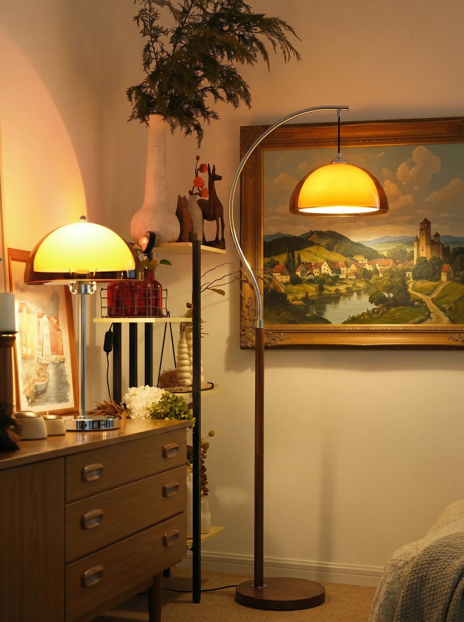 Coby Arc Floor Lamp & Coby Mushroom Table Lamp Set without Shelf