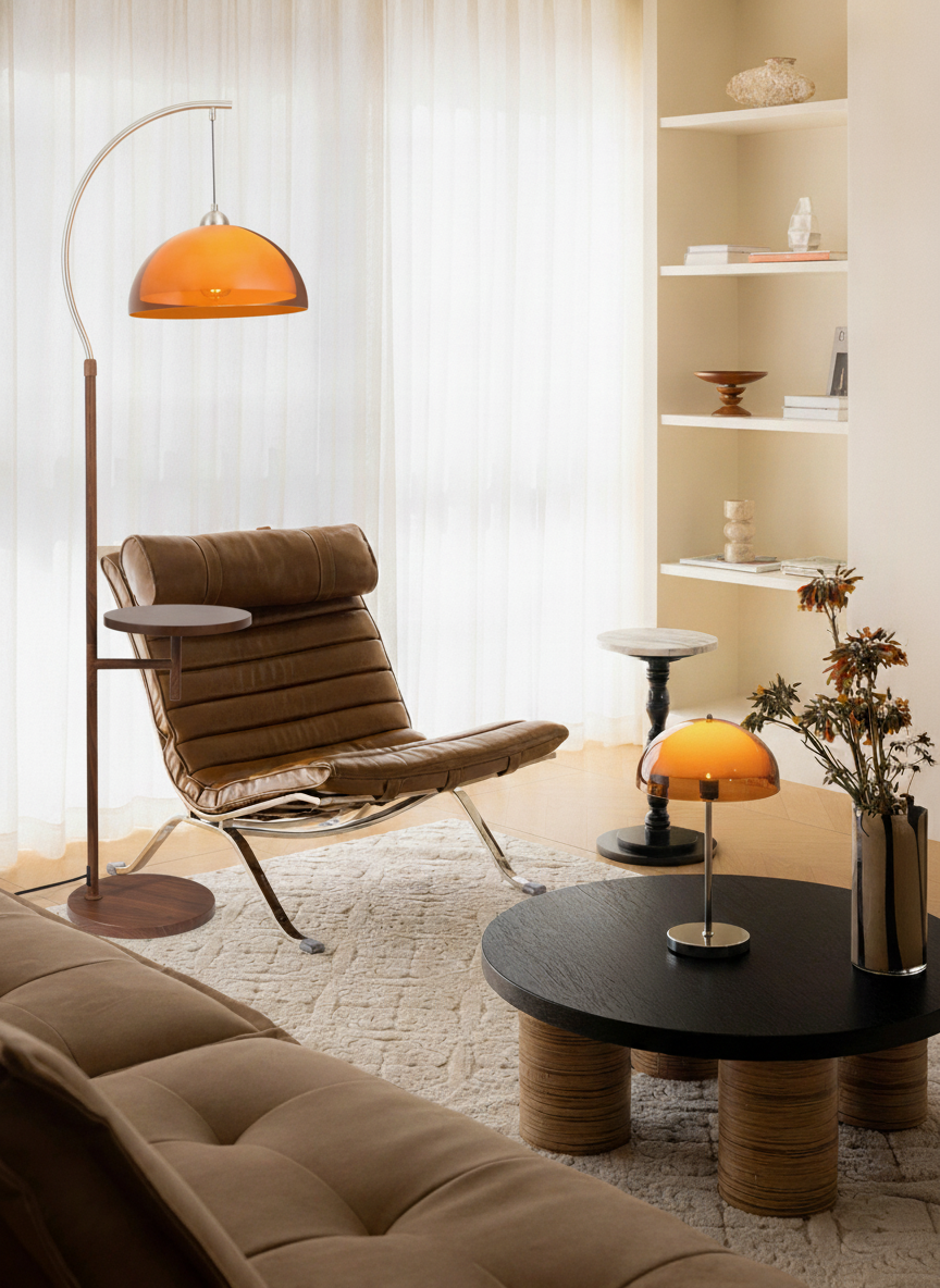 Coby Arc Floor Lamp & Coby Double Dome Mushroom Table Lamp