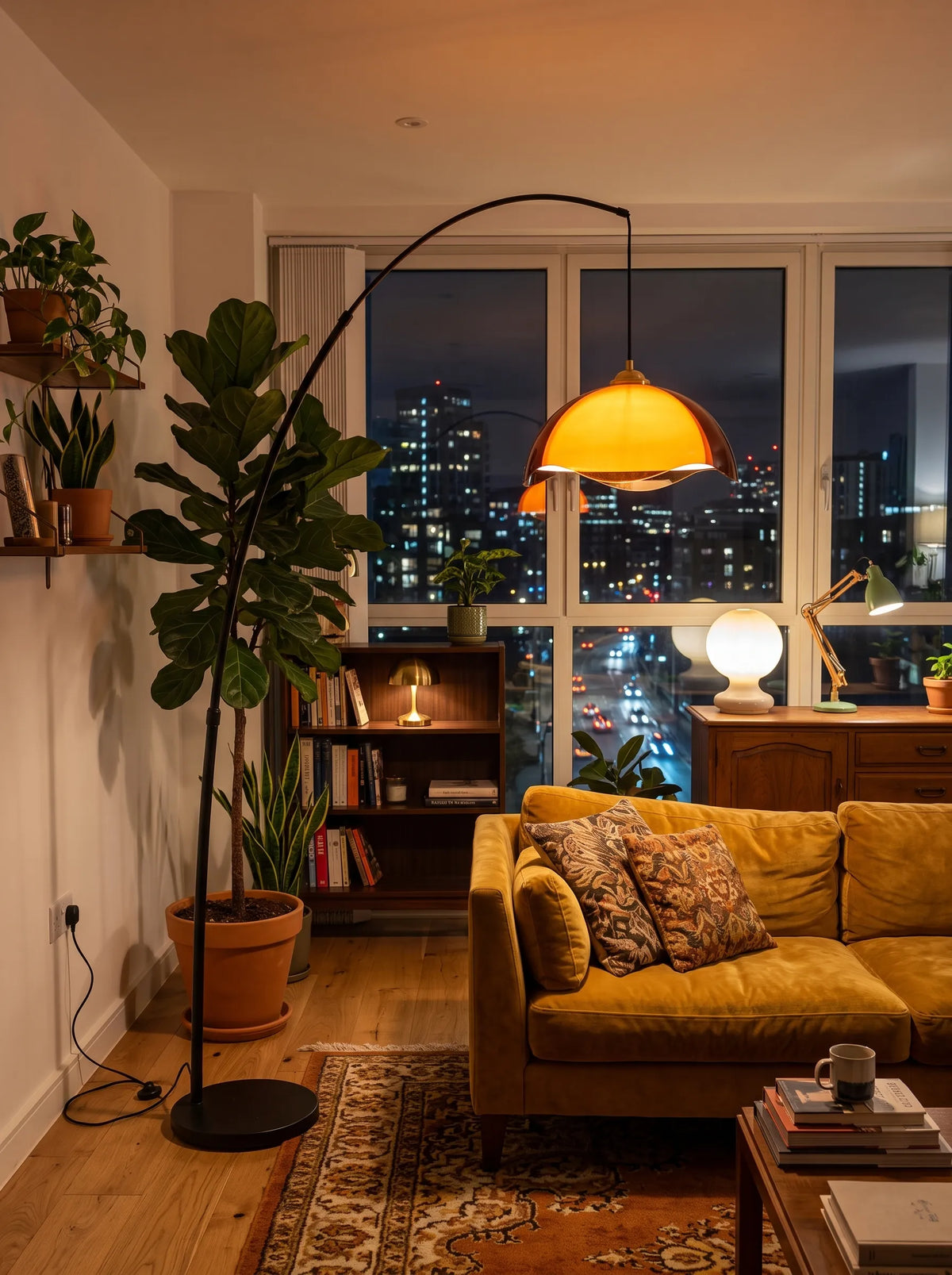 Coby Floating Wavy Shade Arc Floor Lamp