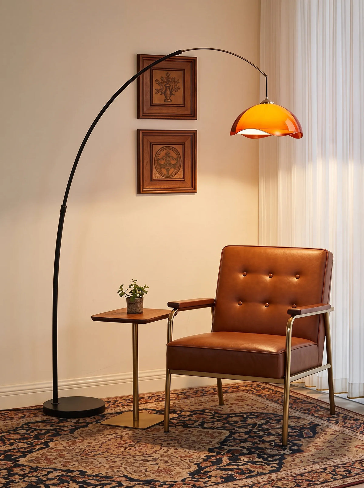 Coby Floating Wavy Shade Arc Floor Lamp