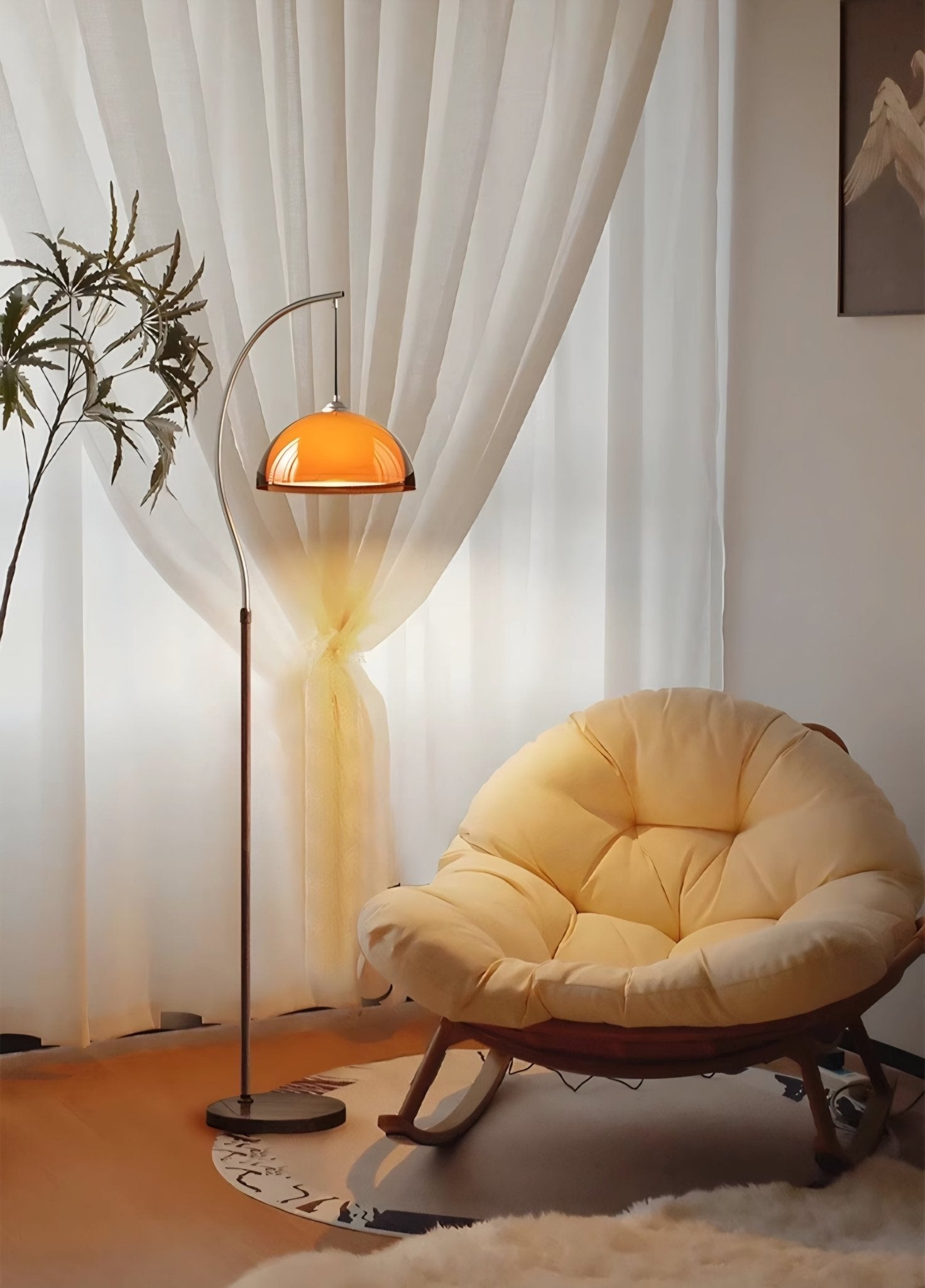 Coby Arc Floor Lamp Double Mushroom Shade with Optional Shelf - Homezee